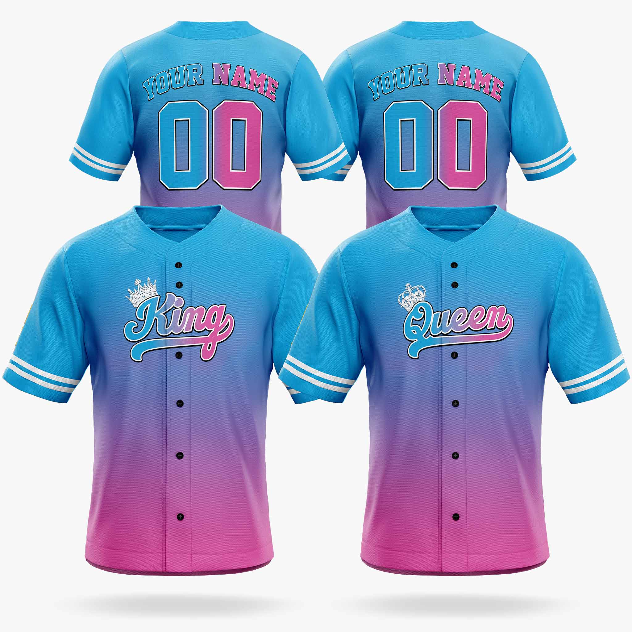 Custom Matching Couple Jerseys Gradient Blue and Pink - King and Queen - Design Your Own