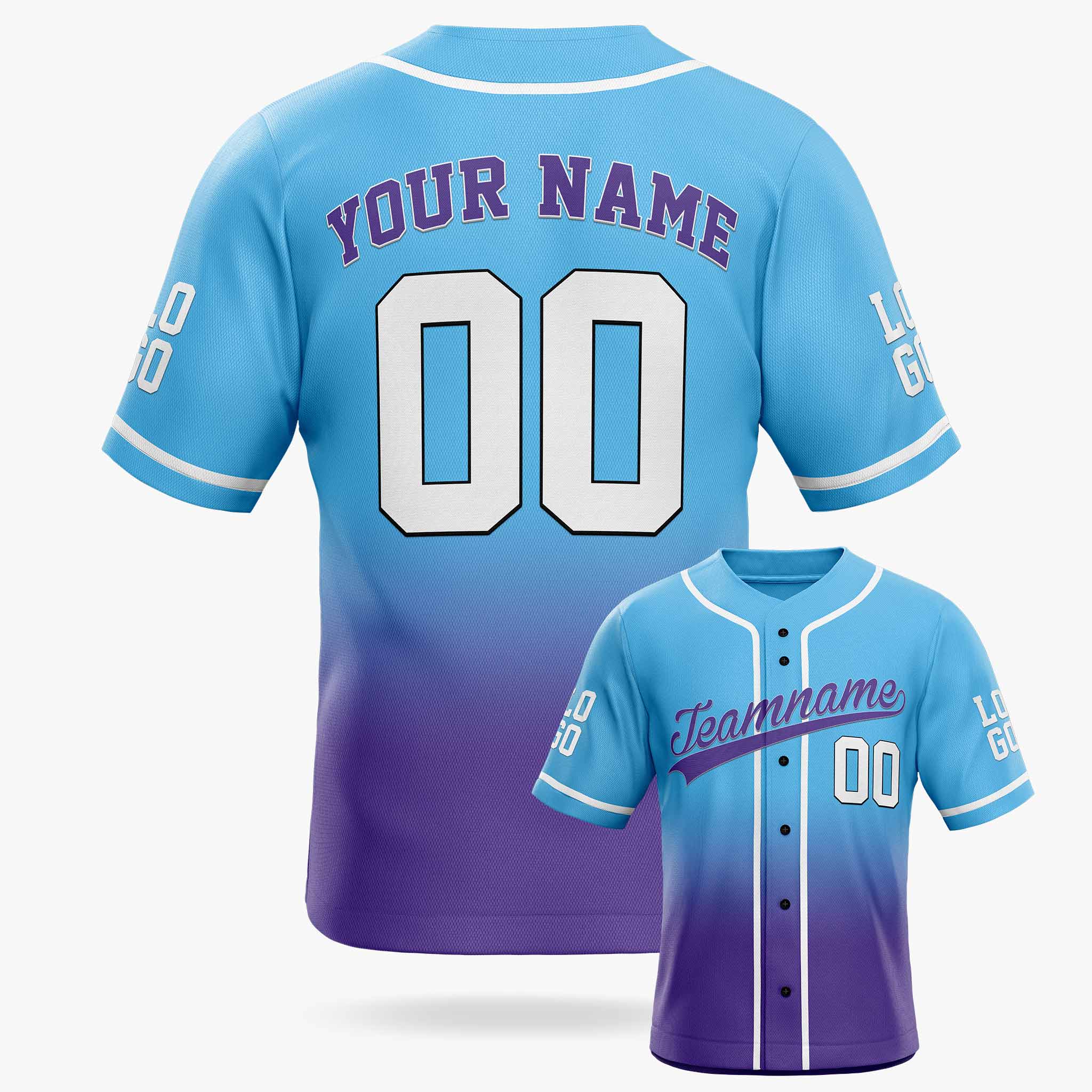 Custom Gradient Baseball Jersey Light Blue and Purple With Piping - Design Your Own