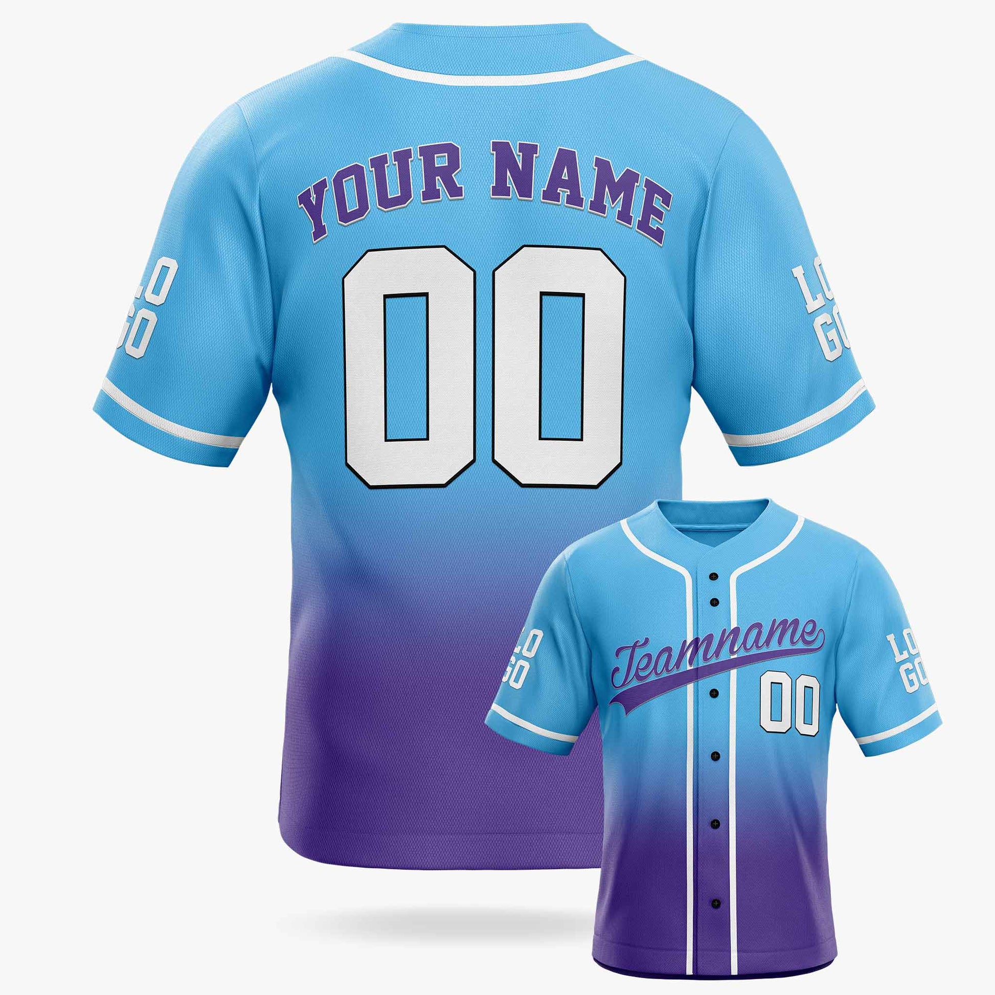 Custom Gradient Baseball Jersey Light Blue and Purple With Piping - Design Your Own