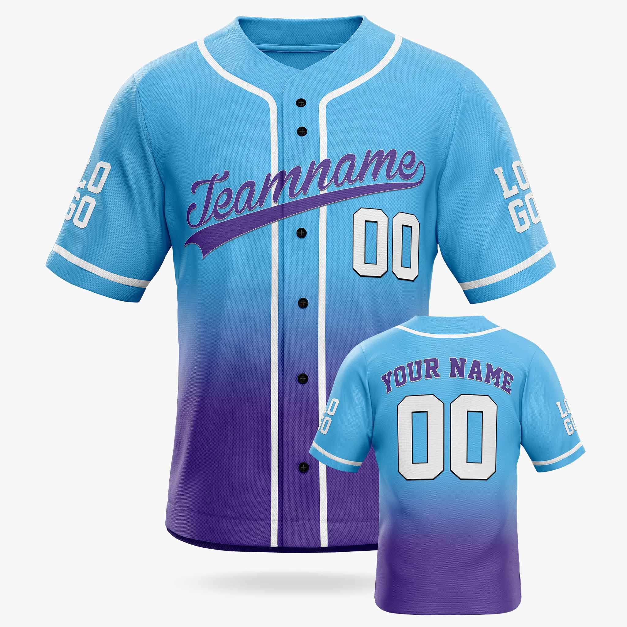 Custom Gradient Baseball Jersey Light Blue and Purple With Piping - Design Your Own