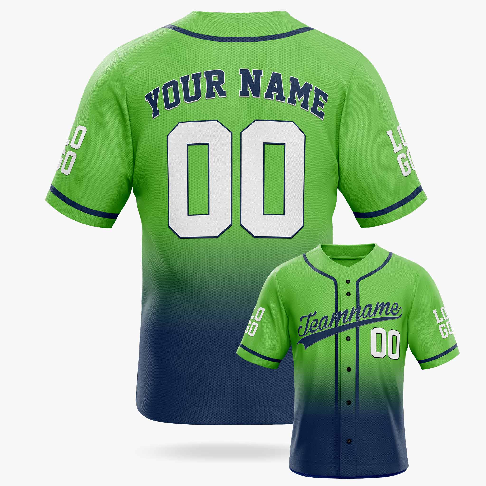 Custom Gradient Baseball Jersey Light Green and Navy With Piping - Design Your Own