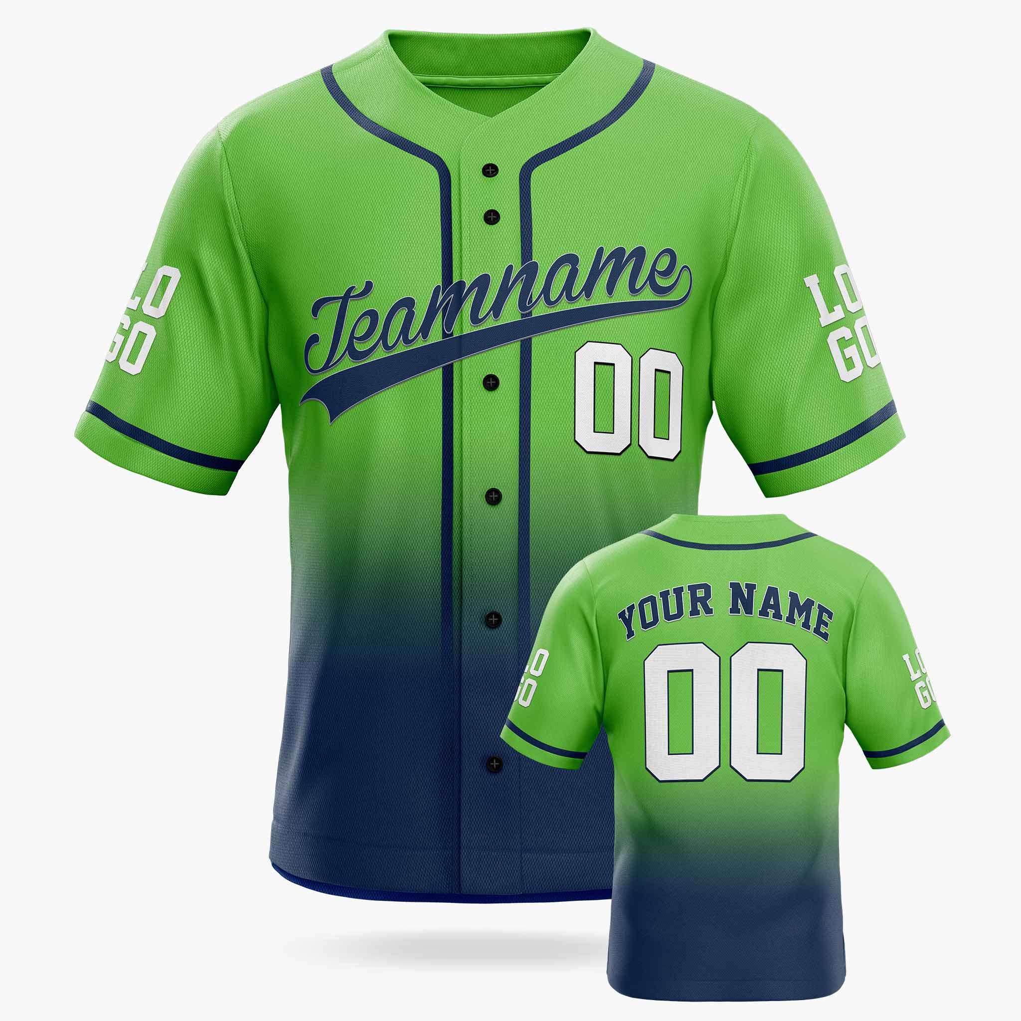Custom Gradient Baseball Jersey Light Green and Navy With Piping - Design Your Own