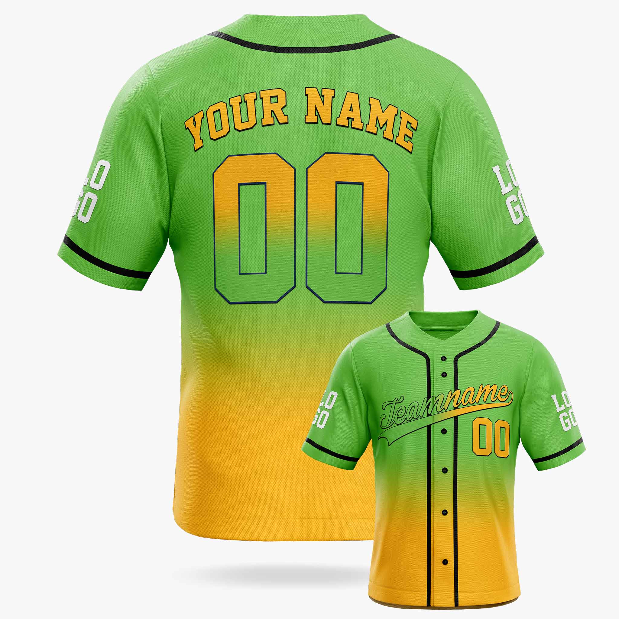 Custom Gradient Baseball Jersey Light Green and Yellow With Piping - Design Your Own