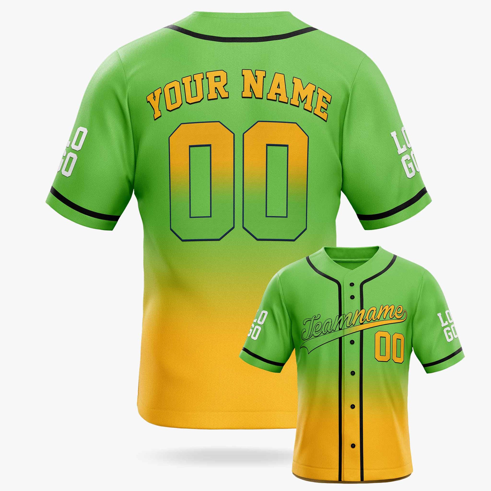 Custom Gradient Baseball Jersey Light Green and Yellow With Piping - Design Your Own