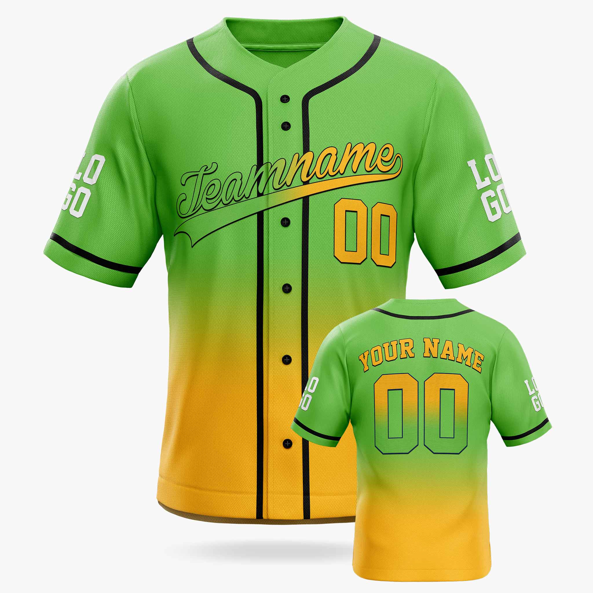 Custom Gradient Baseball Jersey Light Green and Yellow With Piping - Design Your Own