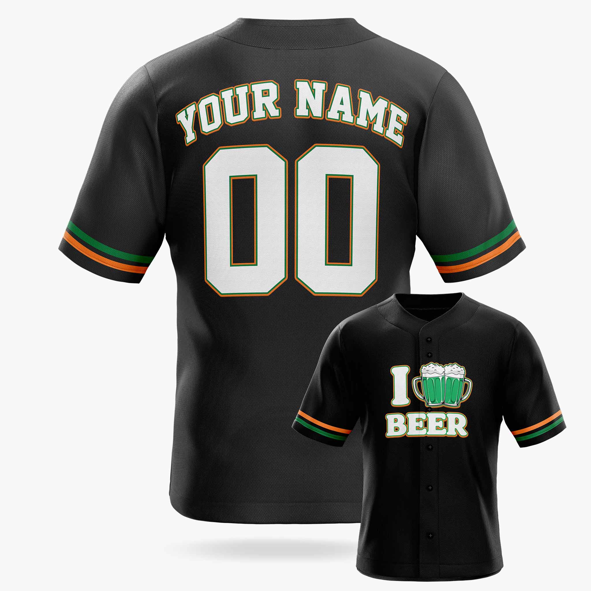 Custom St. Patrick's Day Baseball Jersey I Love Beer 2 - Design Your Own