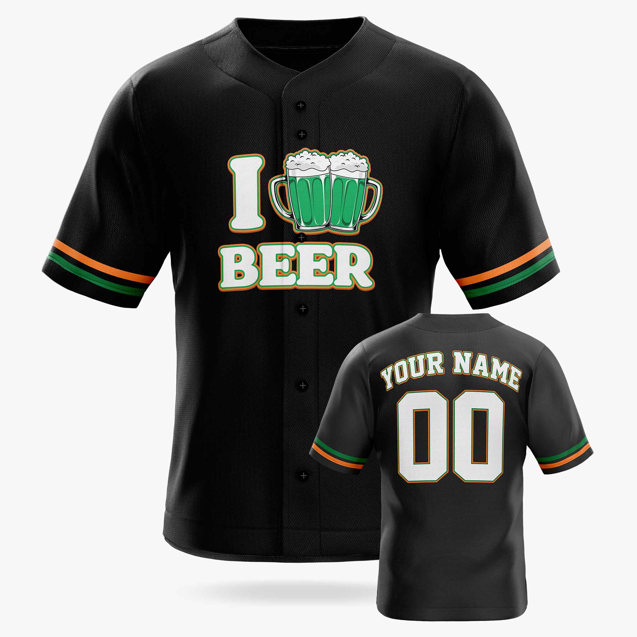 Custom St. Patrick's Day Baseball Jersey I Love Beer 2 - Design Your Own