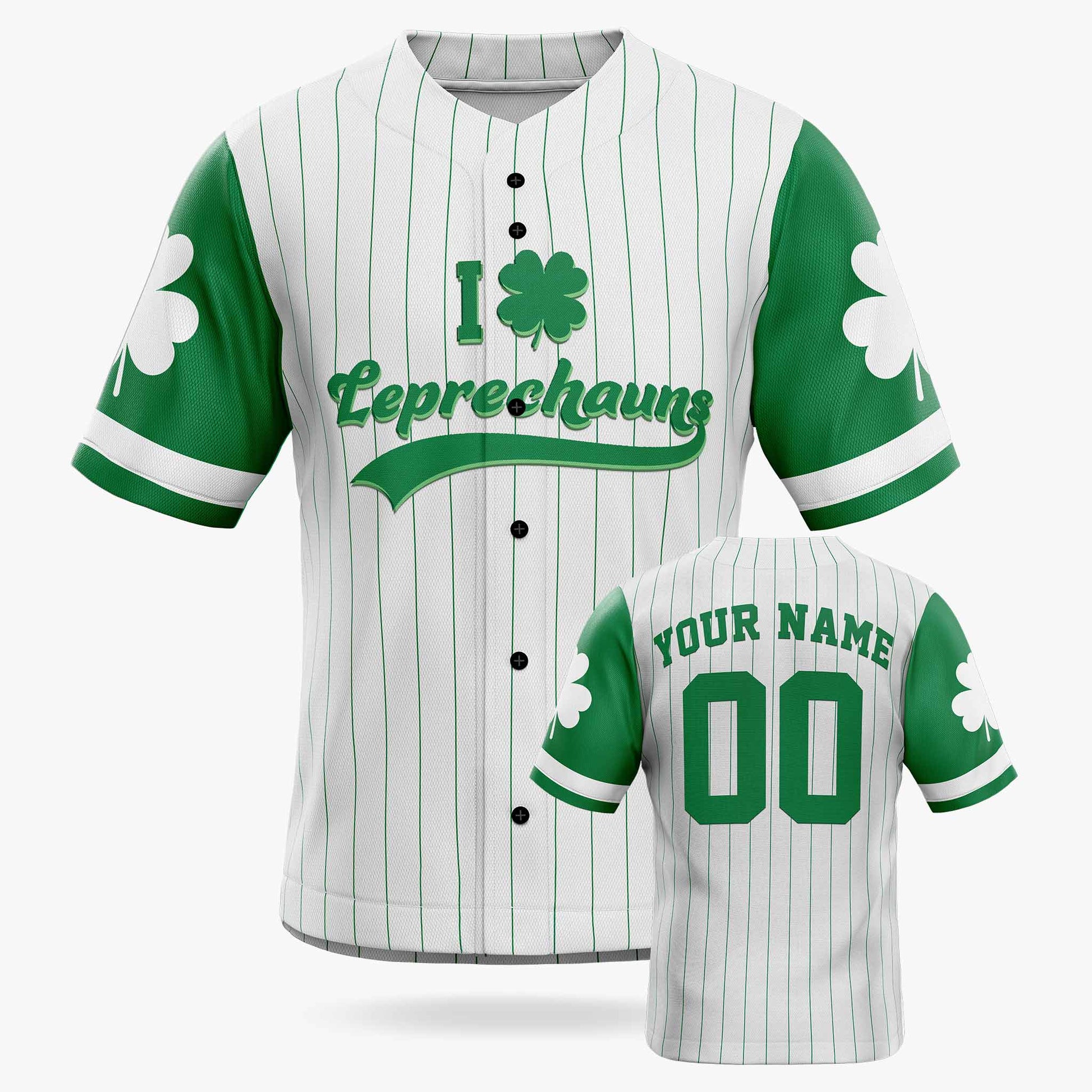 Custom St. Patrick's Day Baseball Jersey I Love Leprechauns - Design Your Own