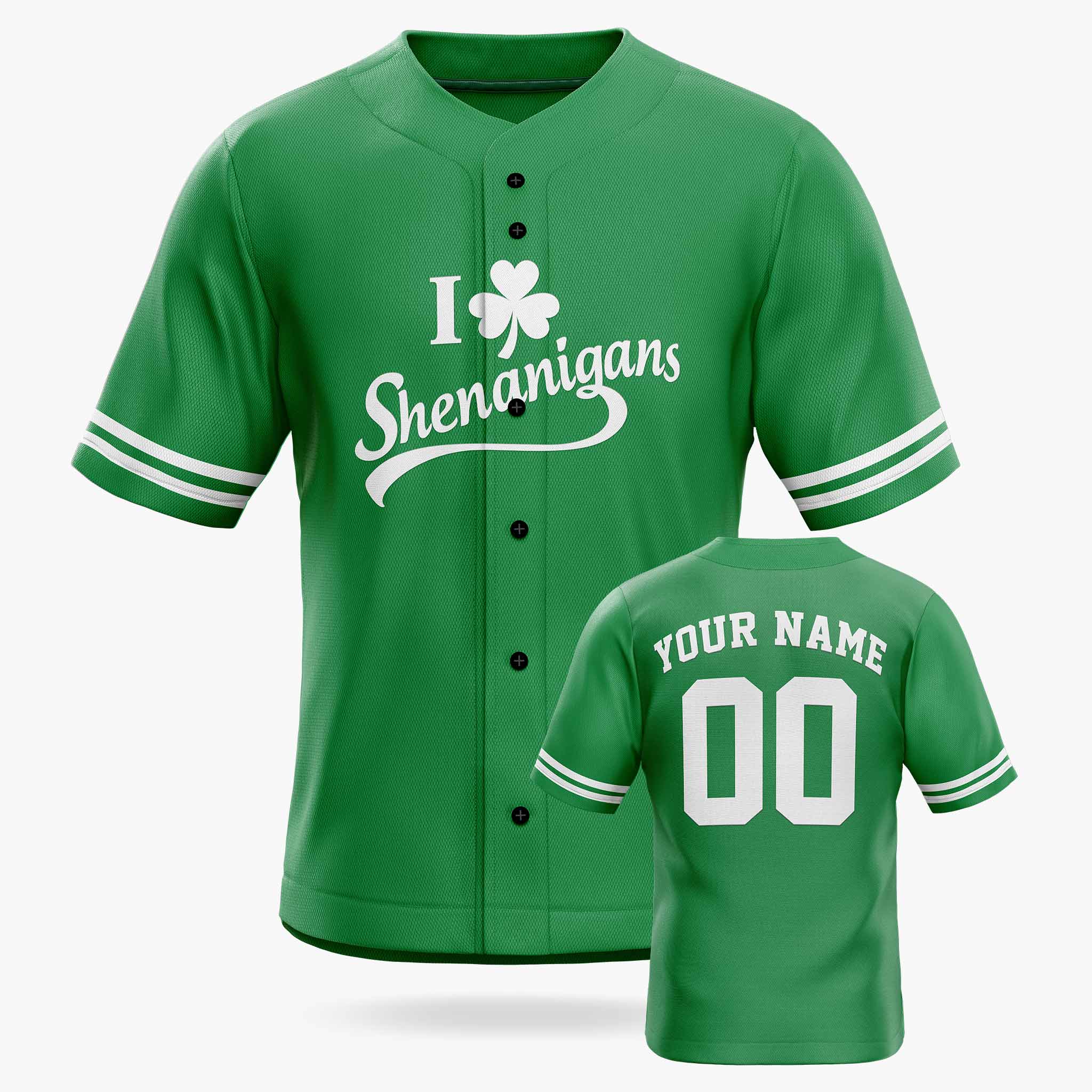 Custom St. Patrick's Day Baseball Jersey I Love Shenanigans - Design Your Own