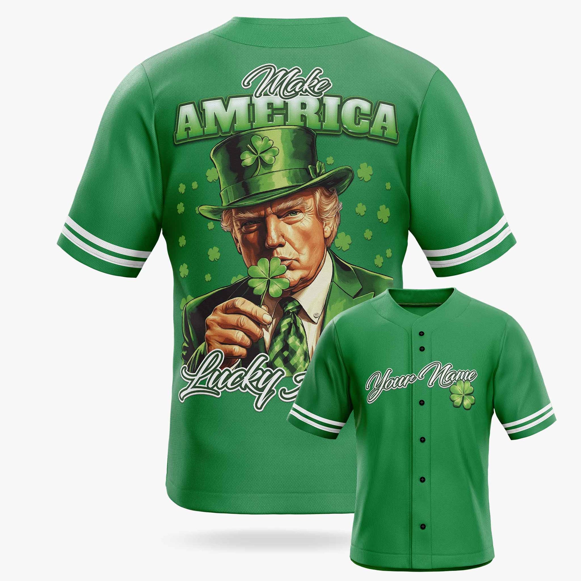 Custom St. Patrick's Day Baseball Jersey Make America Lucky Again - Design Your Own