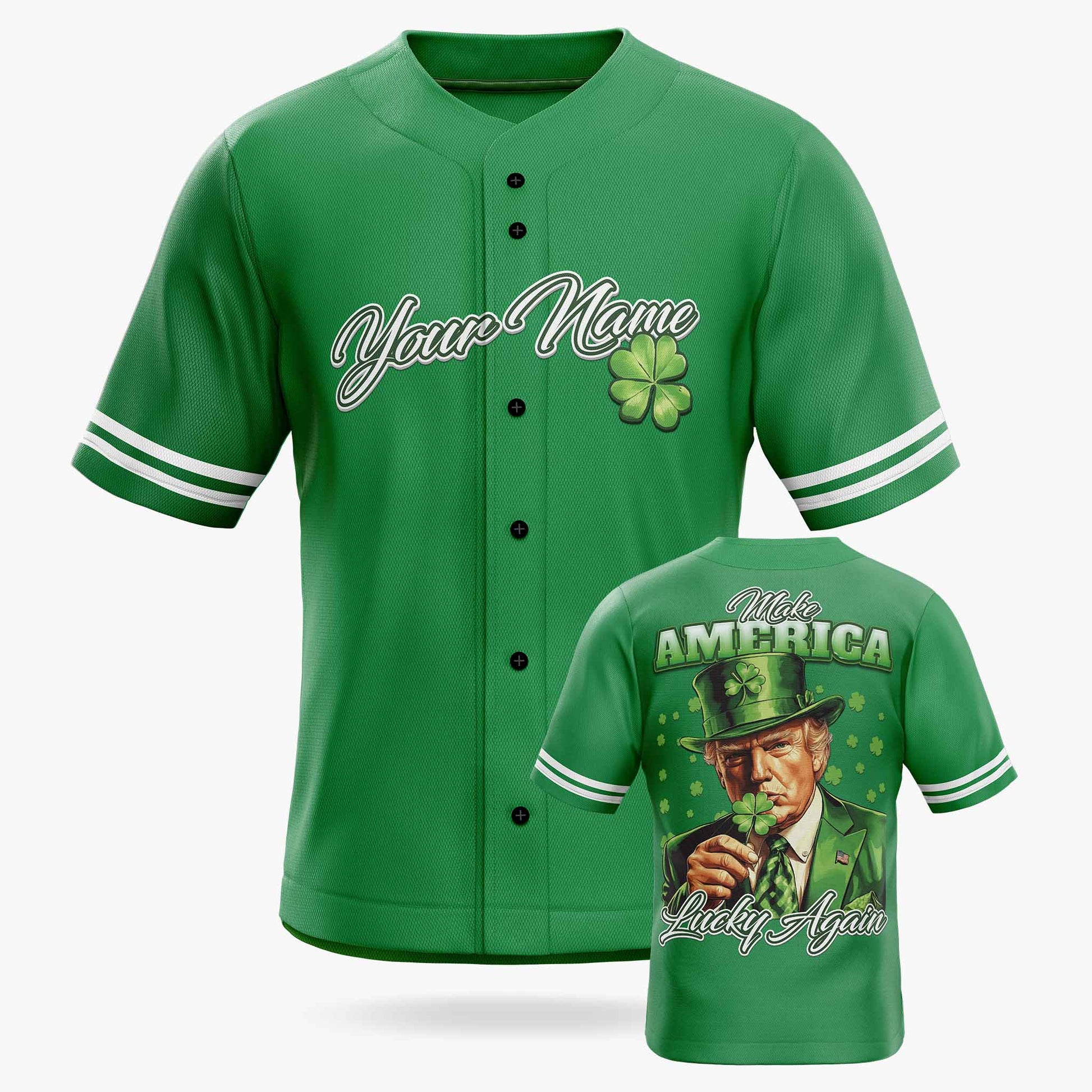 Custom St. Patrick's Day Baseball Jersey Make America Lucky Again - Design Your Own