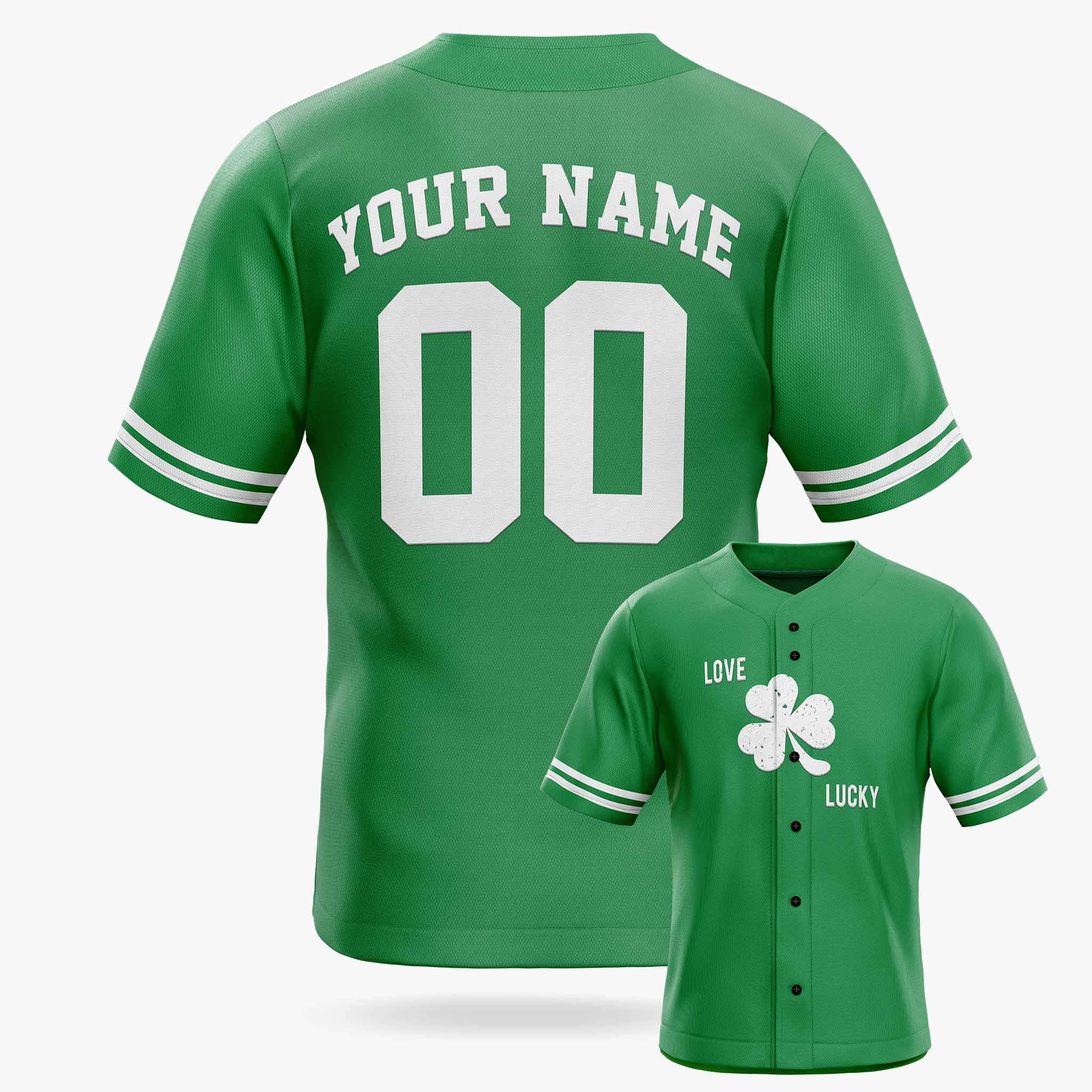 Custom St. Patrick's Day Baseball Jersey Love Lucky - Design Your Own