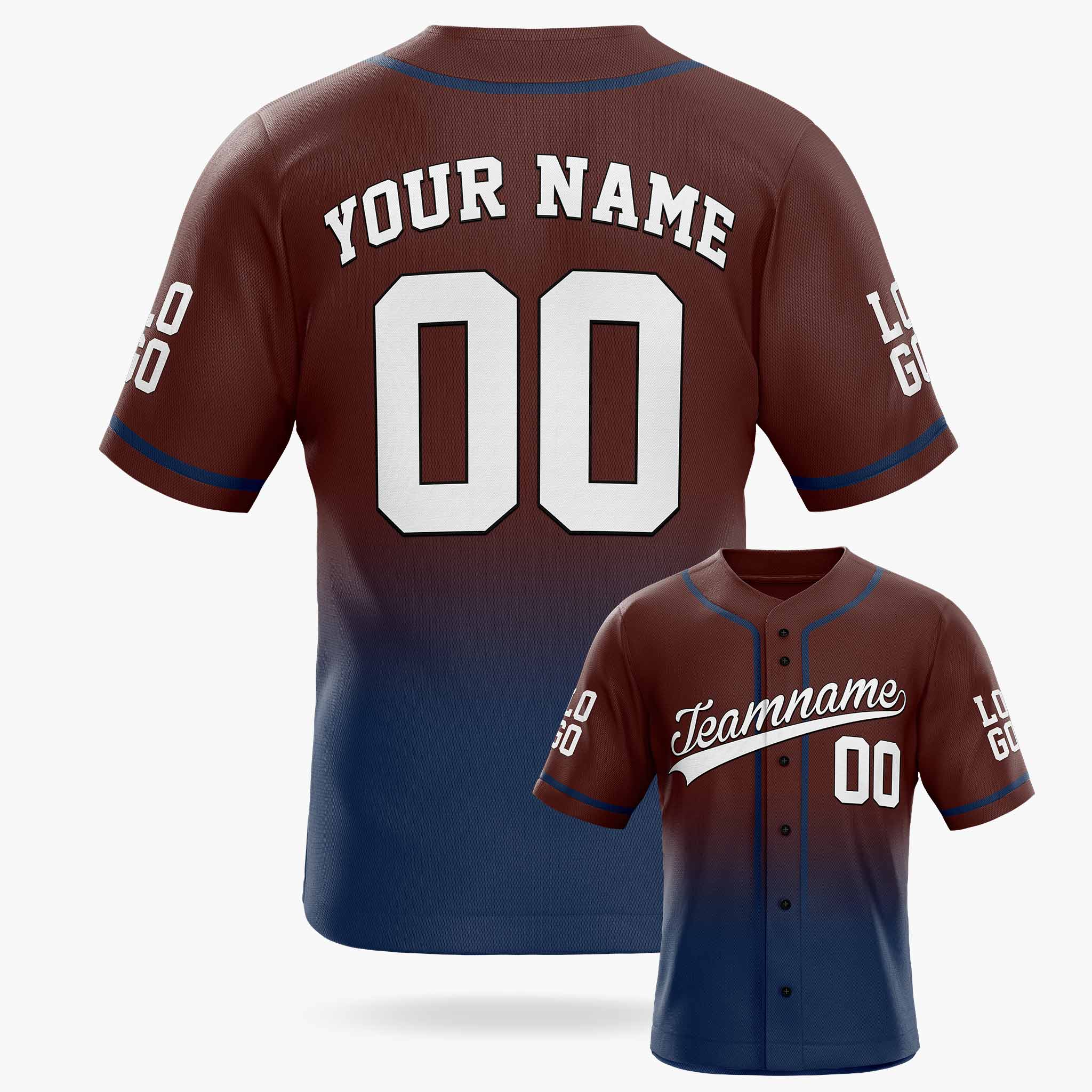 Custom Gradient Baseball Jersey Maroon and Navy With Piping - Design Your Own