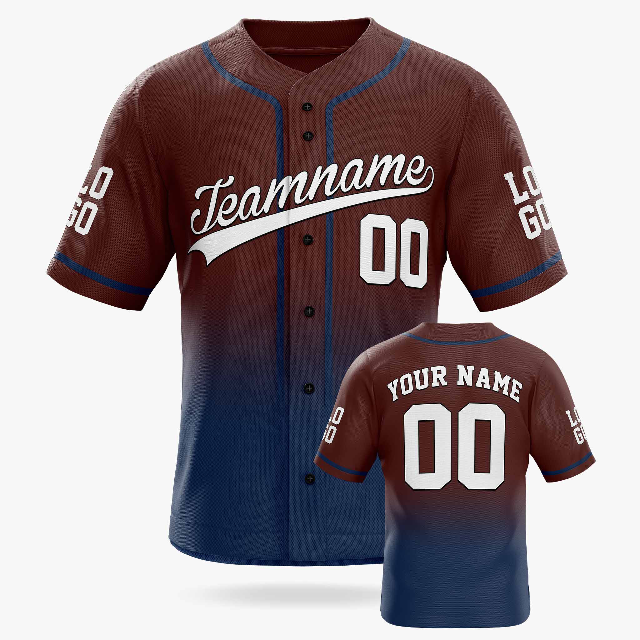 Custom Gradient Baseball Jersey Maroon and Navy With Piping - Design Your Own