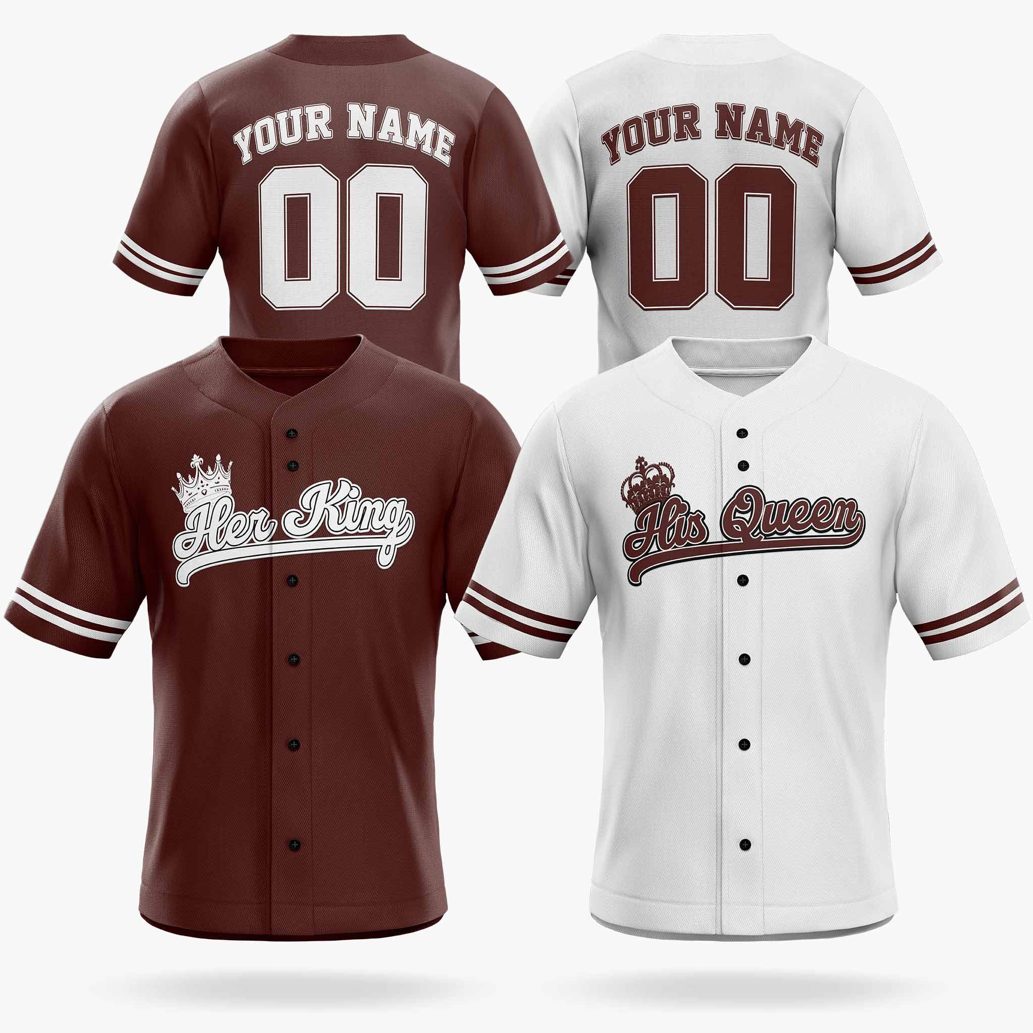 Custom Matching Couple Jerseys Maroon and White - Her King and His Queen - Design Your Own