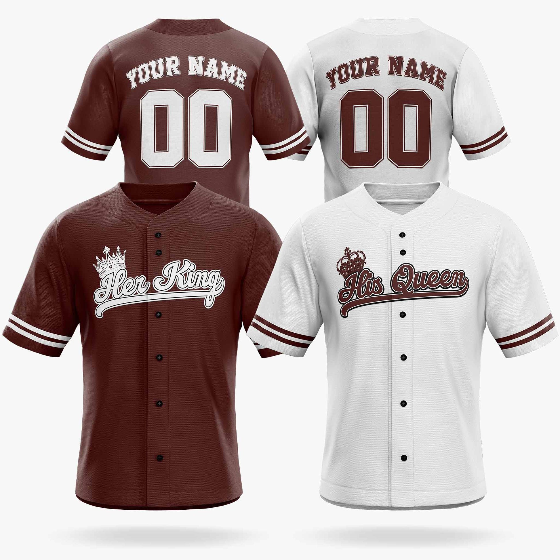 Custom Matching Couple Jerseys Maroon and White - Her King and His Queen - Design Your Own