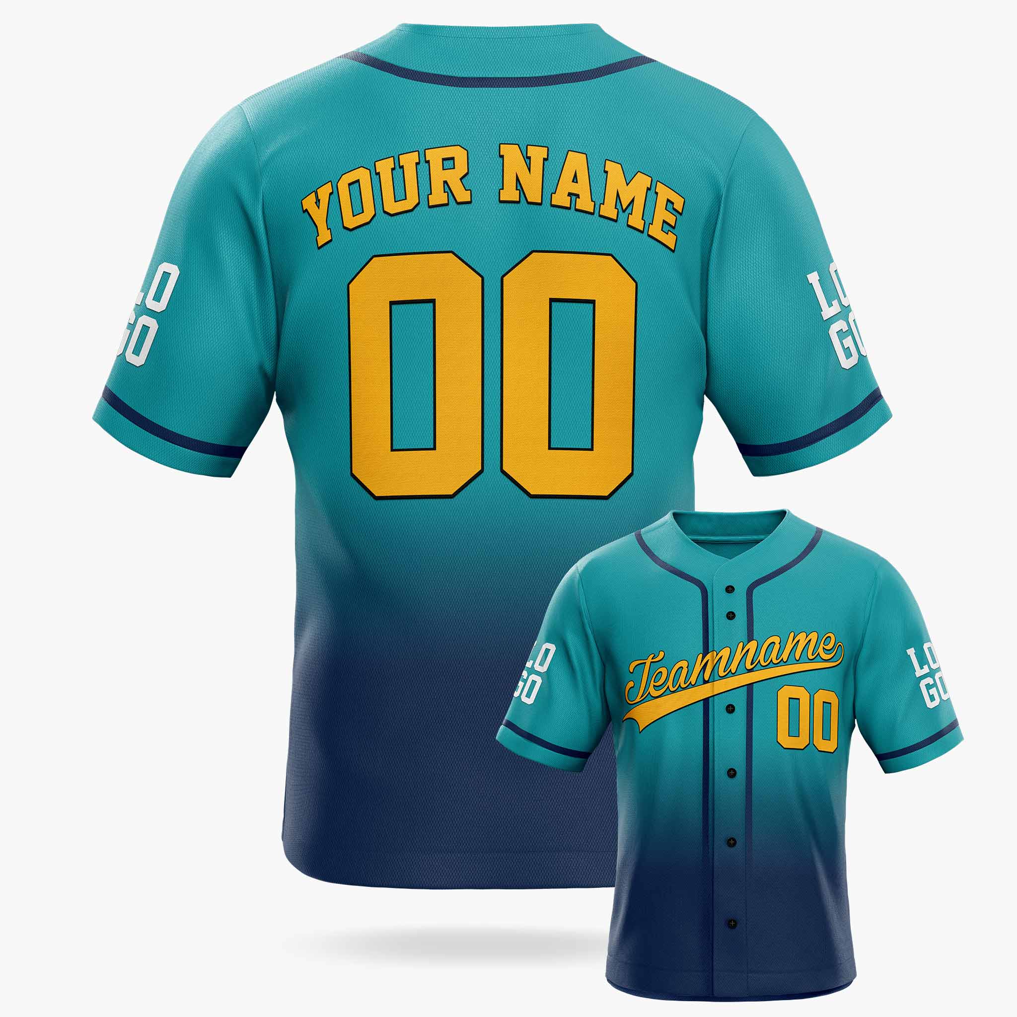 Custom Gradient Baseball Jersey Mint and Navy With Piping - Design Your Own