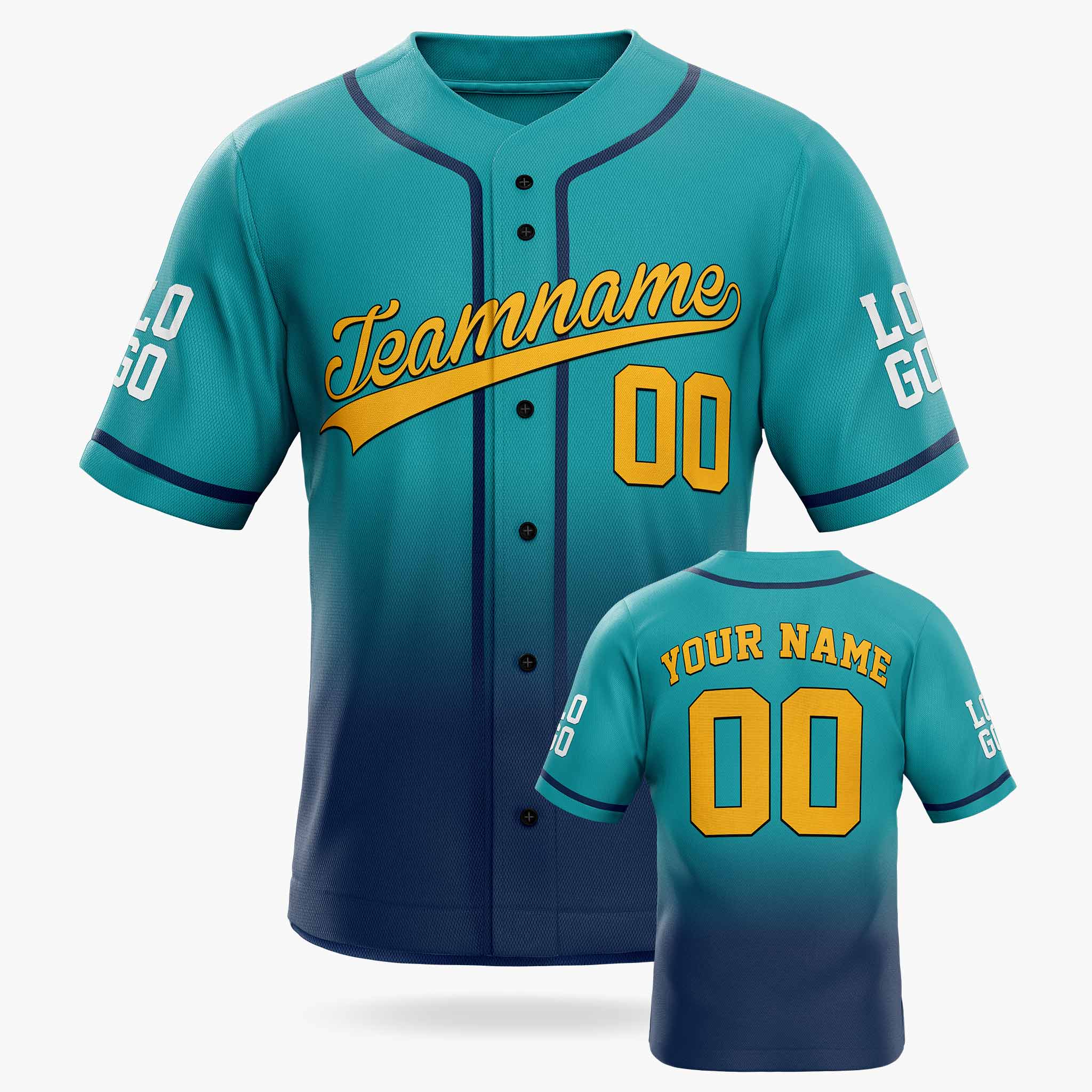 Custom Gradient Baseball Jersey Mint and Navy With Piping - Design Your Own