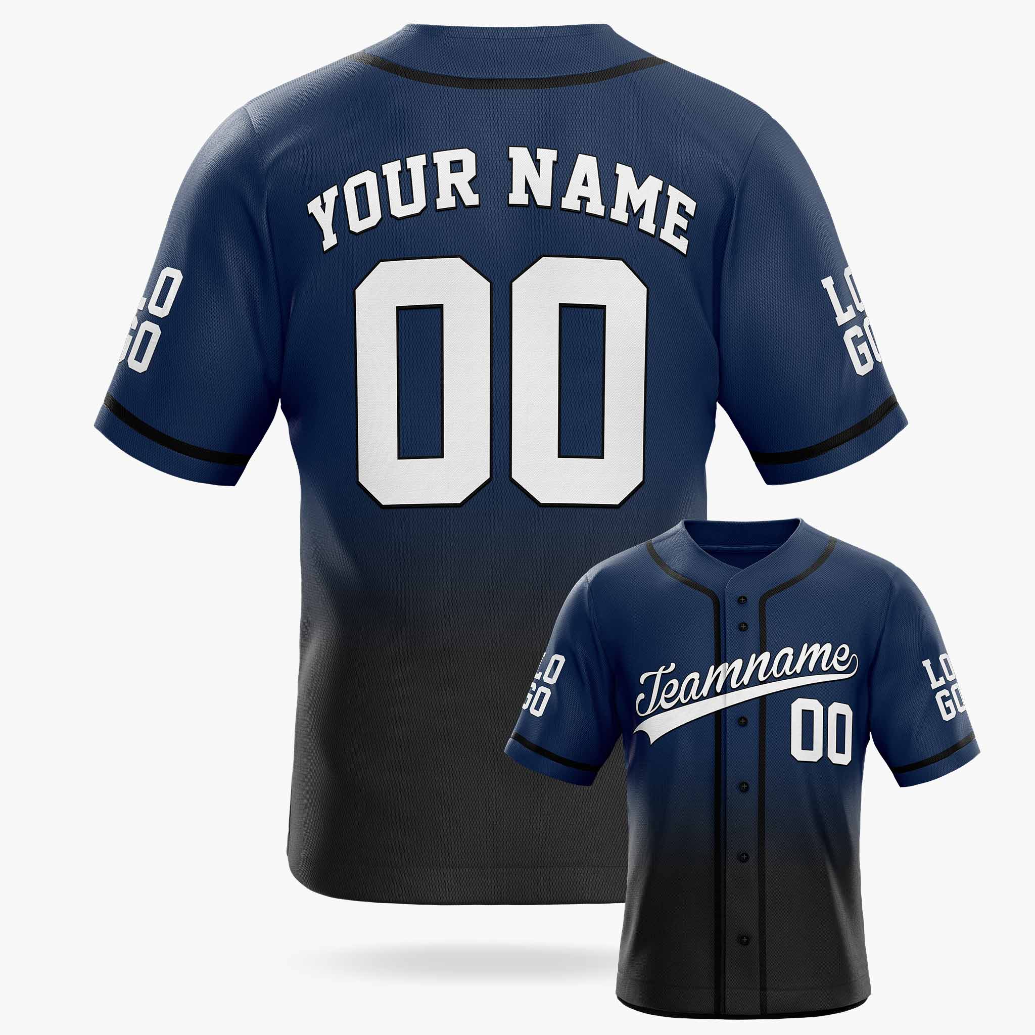 Custom Gradient Baseball Jersey Navy and Black With Piping - Design Your Own