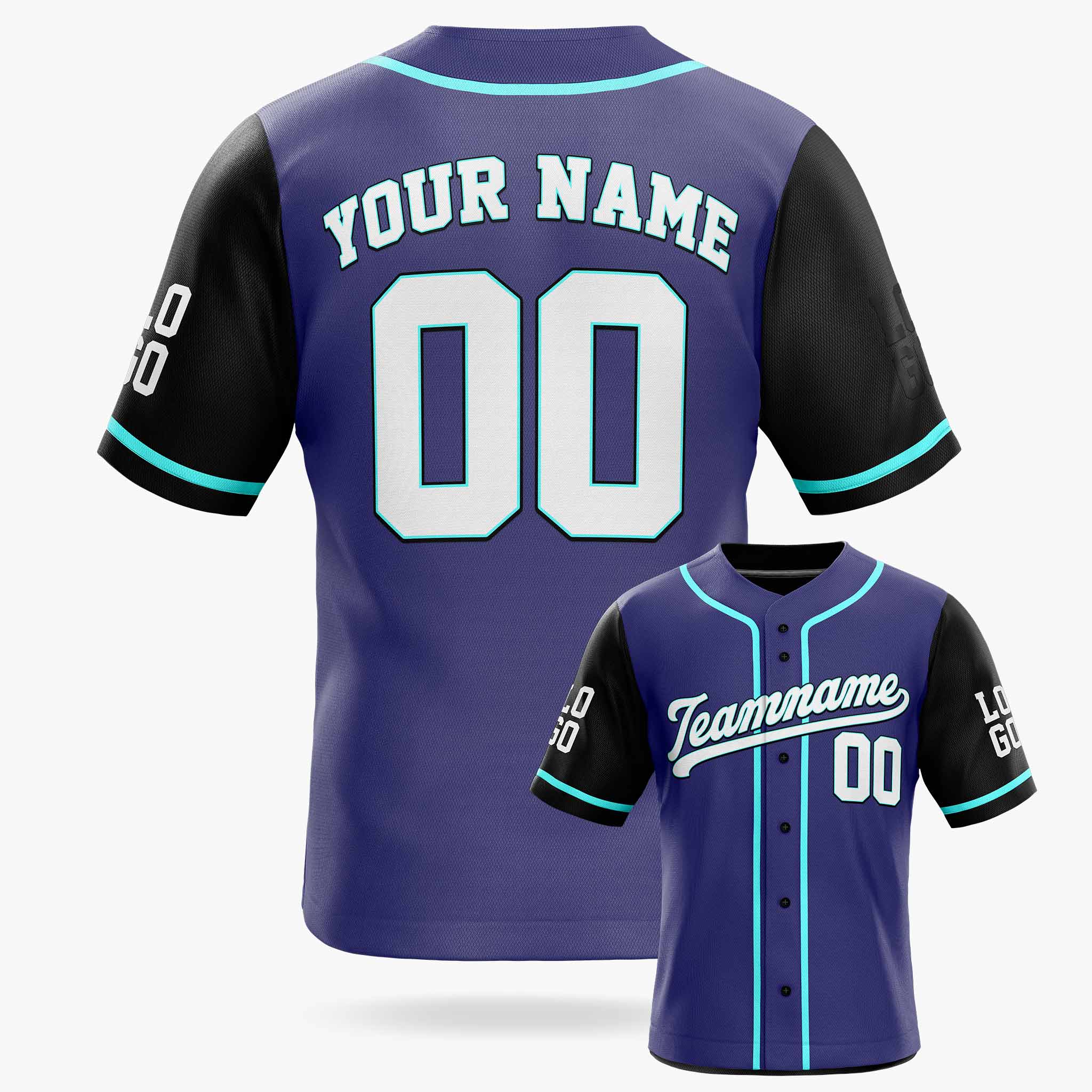 Custom Baseball Jersey Navy and Black With Turquoise Piping - Design Your Own