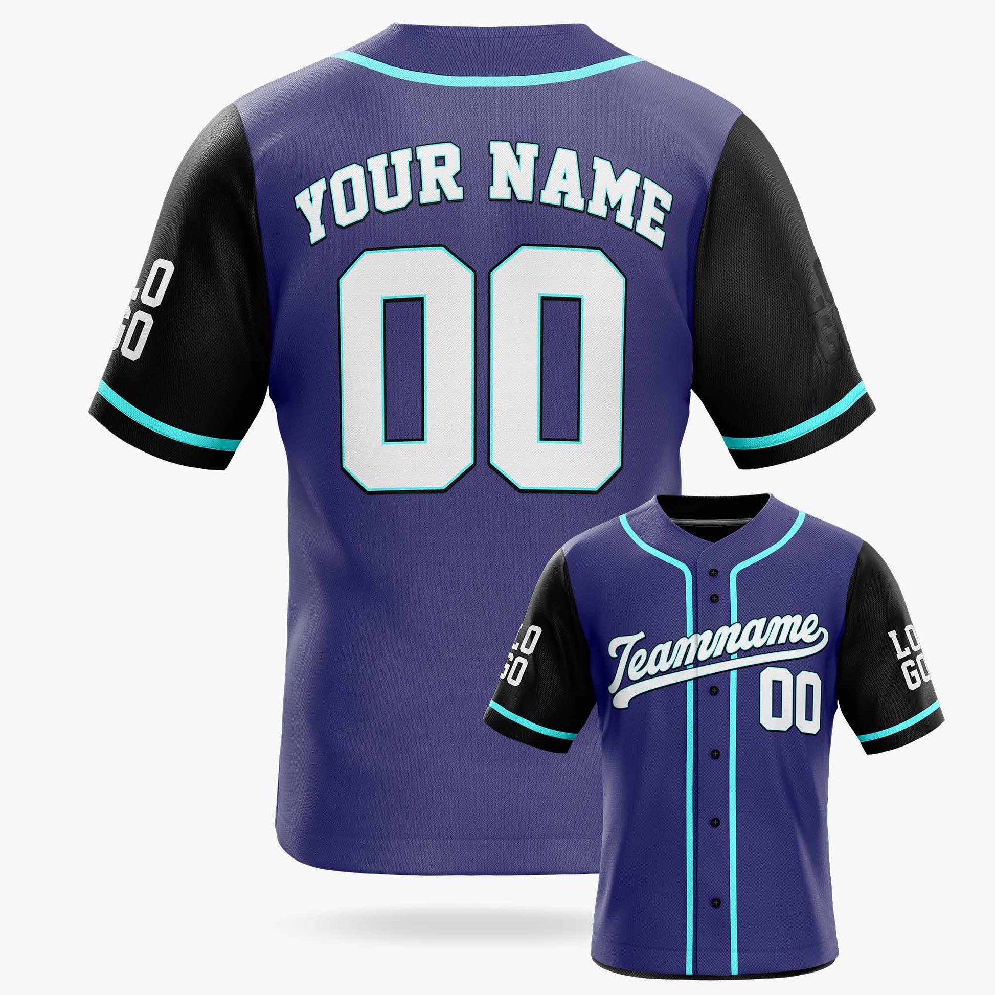 Custom Baseball Jersey Navy and Black With Turquoise Piping - Design Your Own