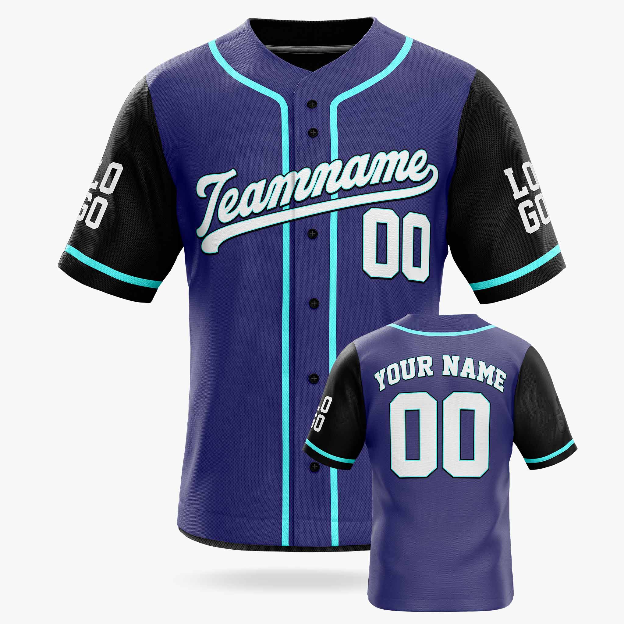 Custom Baseball Jersey Navy and Black With Turquoise Piping - Design Your Own