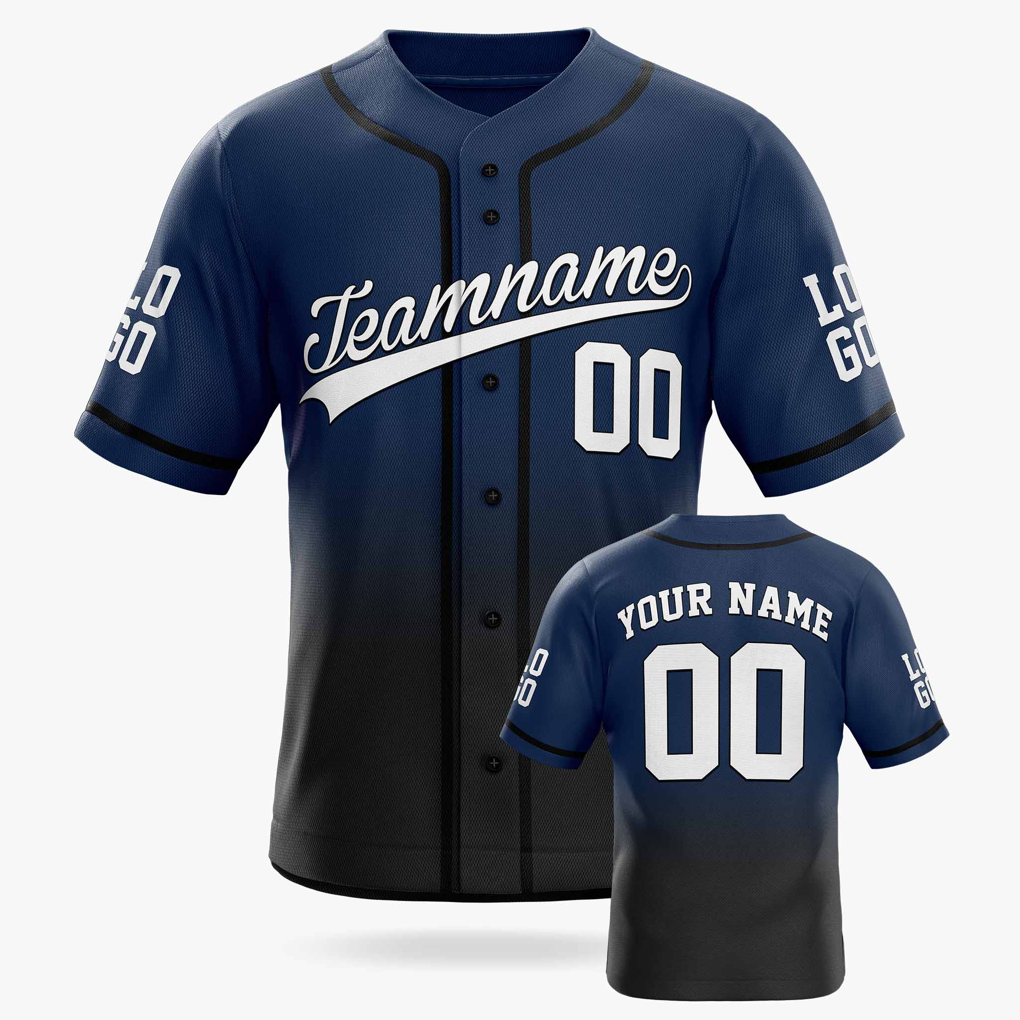 Custom Gradient Baseball Jersey Navy and Black With Piping - Design Your Own