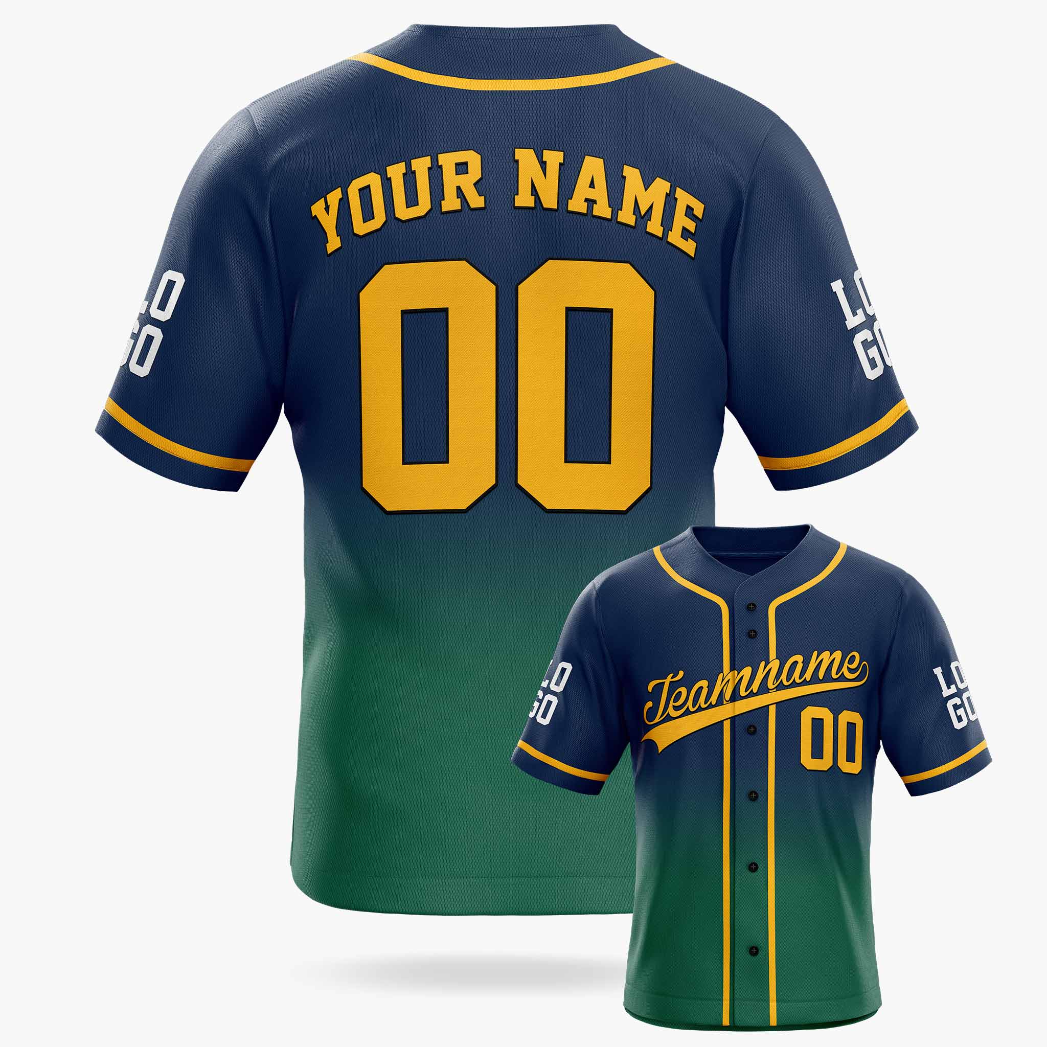 Custom Gradient Baseball Jersey Navy and Green With Piping - Design Your Own