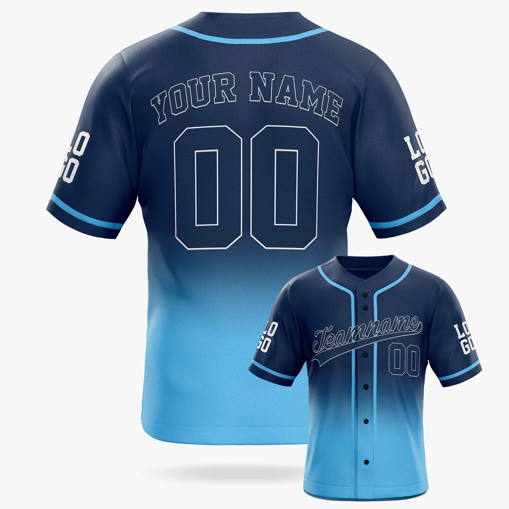 Custom Gradient Baseball Jersey Navy and Light Blue With Piping - Design Your Own