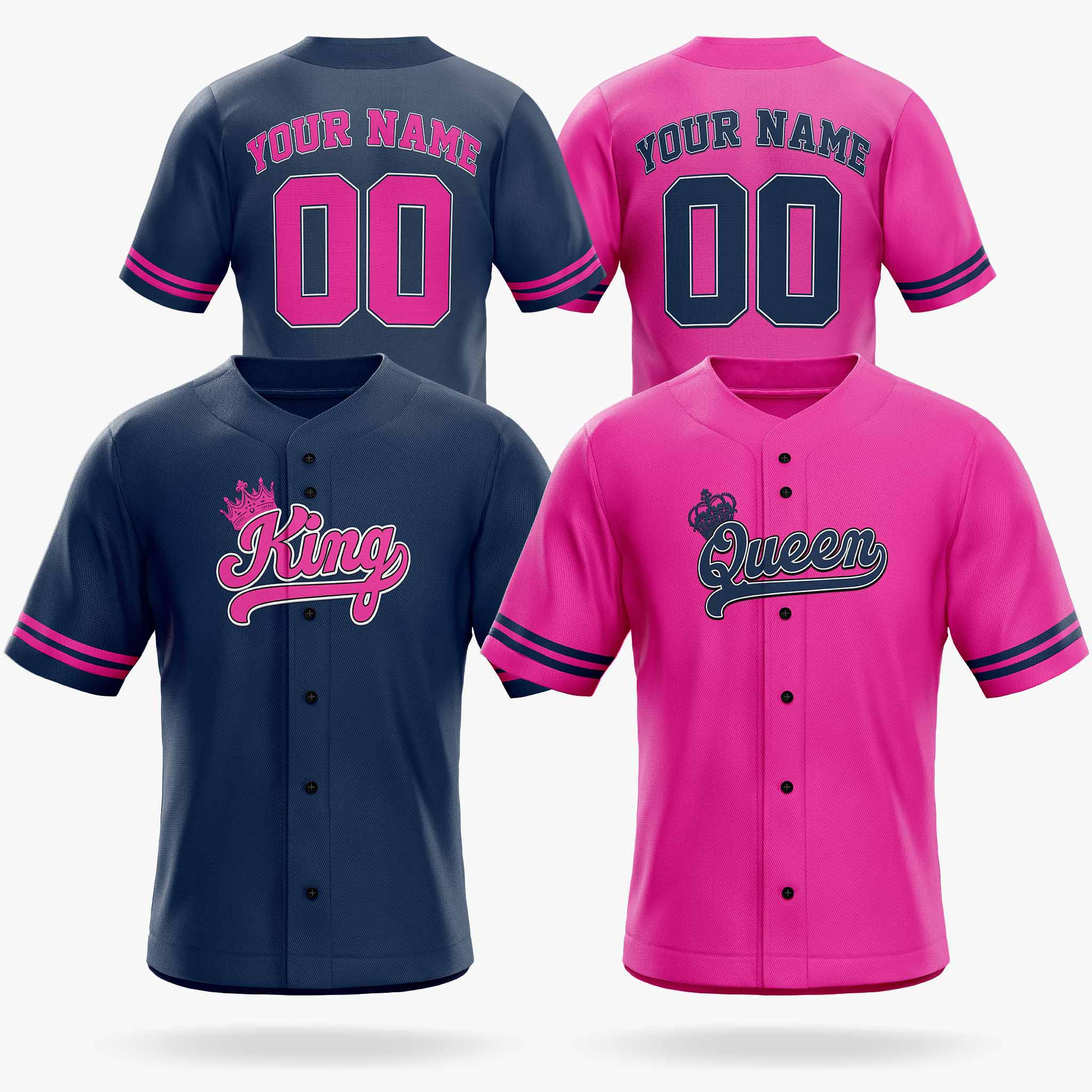 Custom Matching Couple Jerseys Navy and Pink - King and Queen - Design Your Own