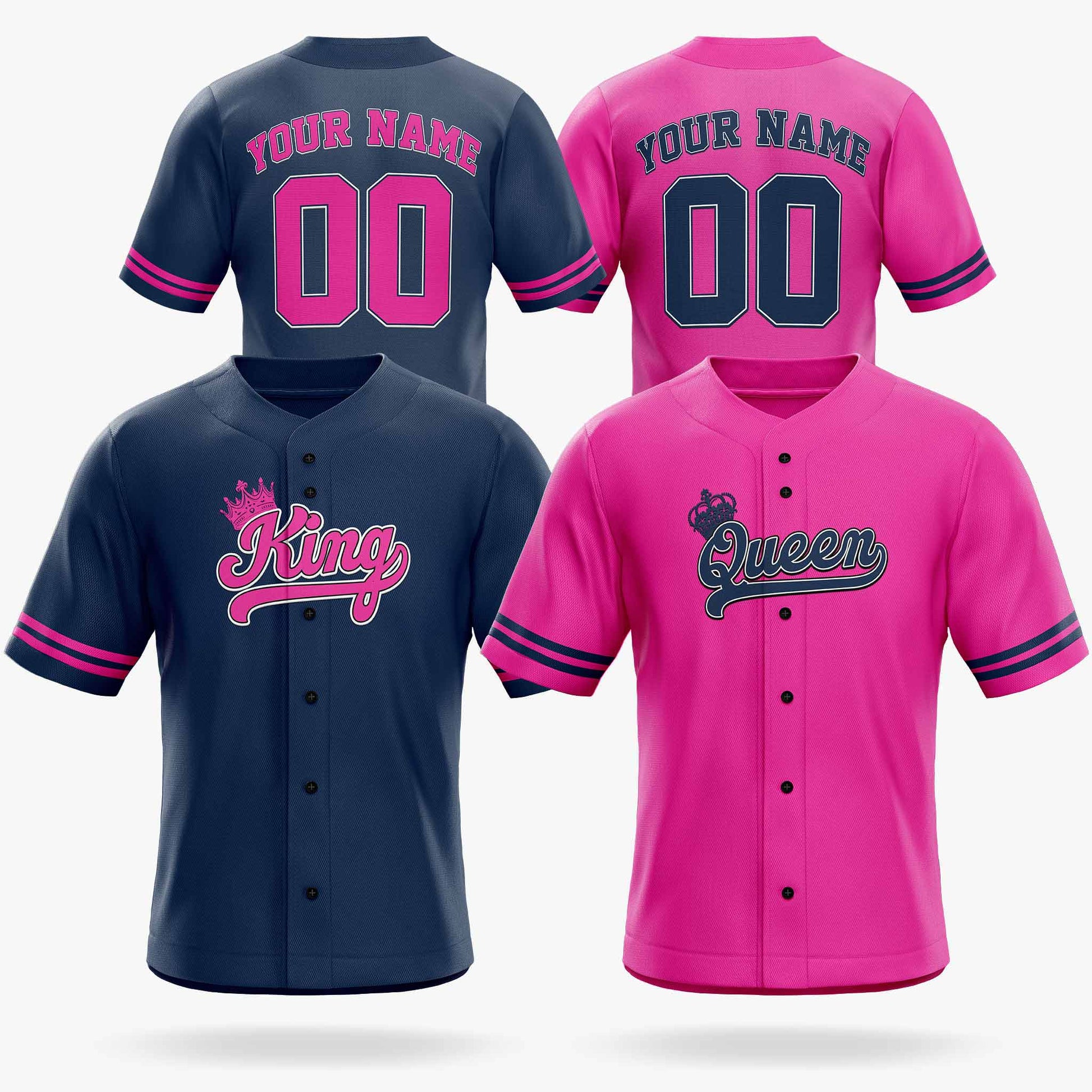 Custom Matching Couple Jerseys Navy and Pink - King and Queen - Design Your Own