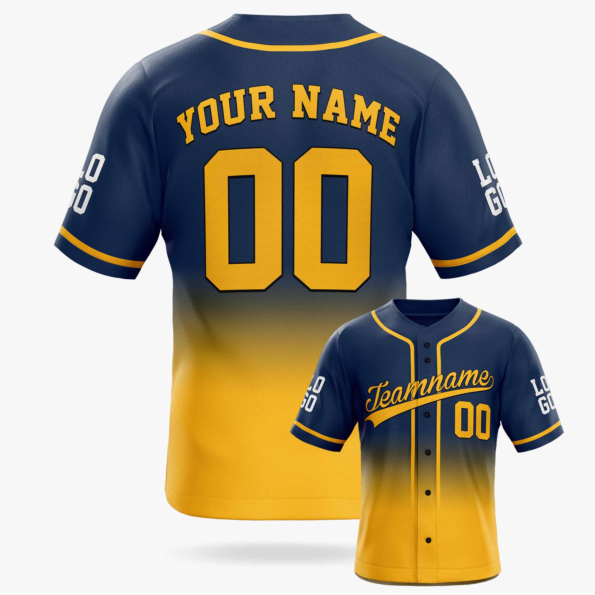 Custom Gradient Baseball Jersey Navy and Yellow With Piping - Design Your Own