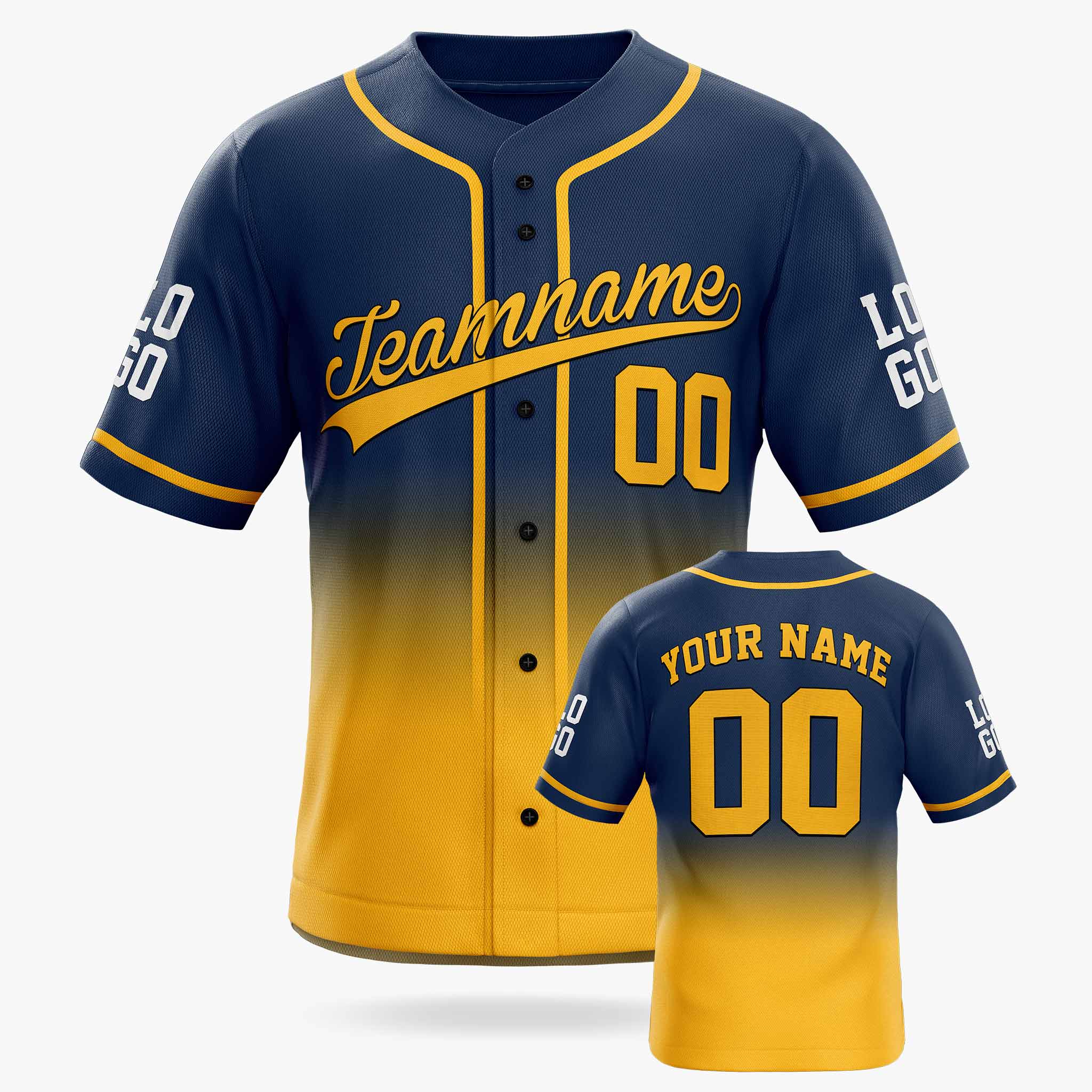 Custom Gradient Baseball Jersey Navy and Yellow With Piping - Design Your Own