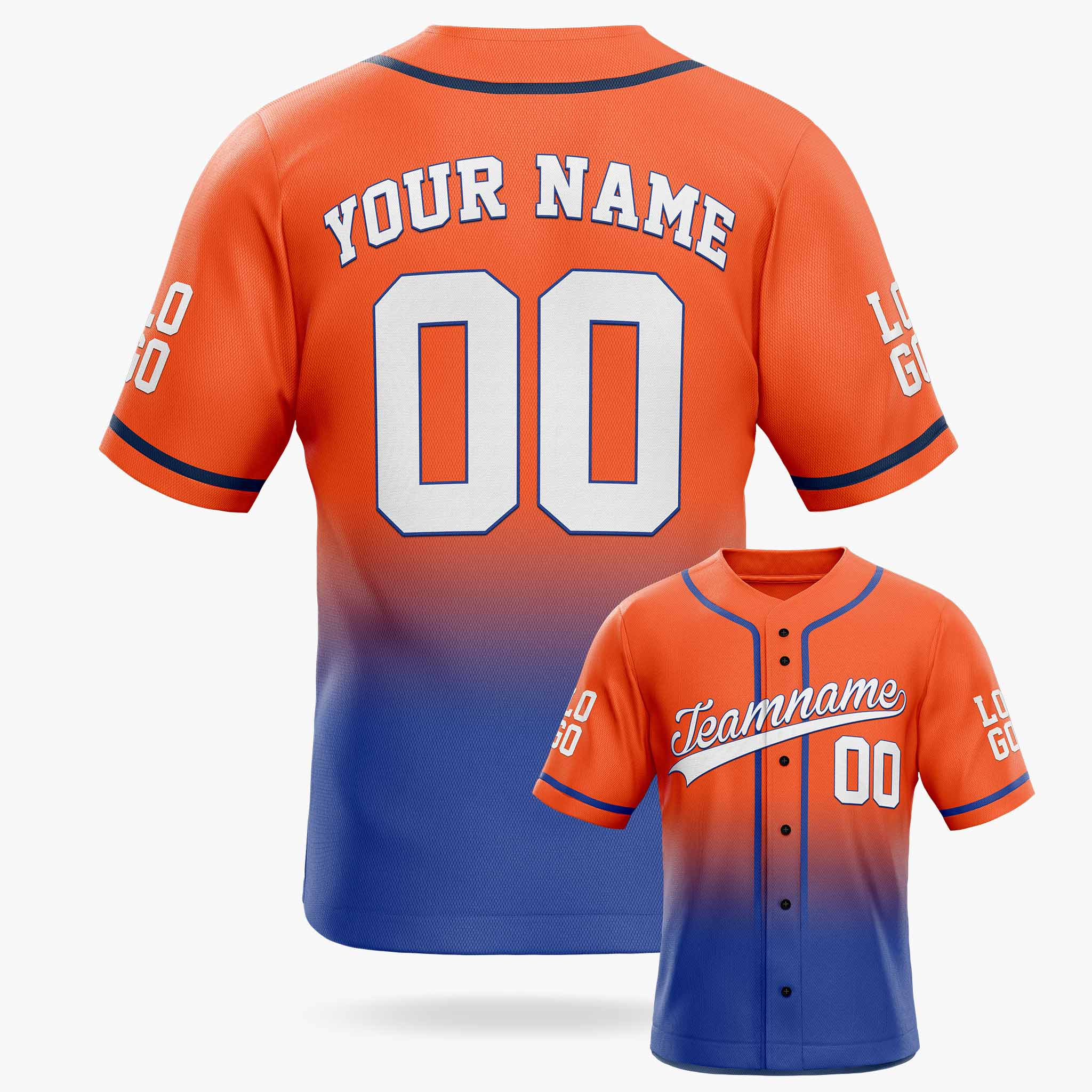 Custom Gradient Baseball Jersey Orange and Cobalt With Piping - Design Your Own