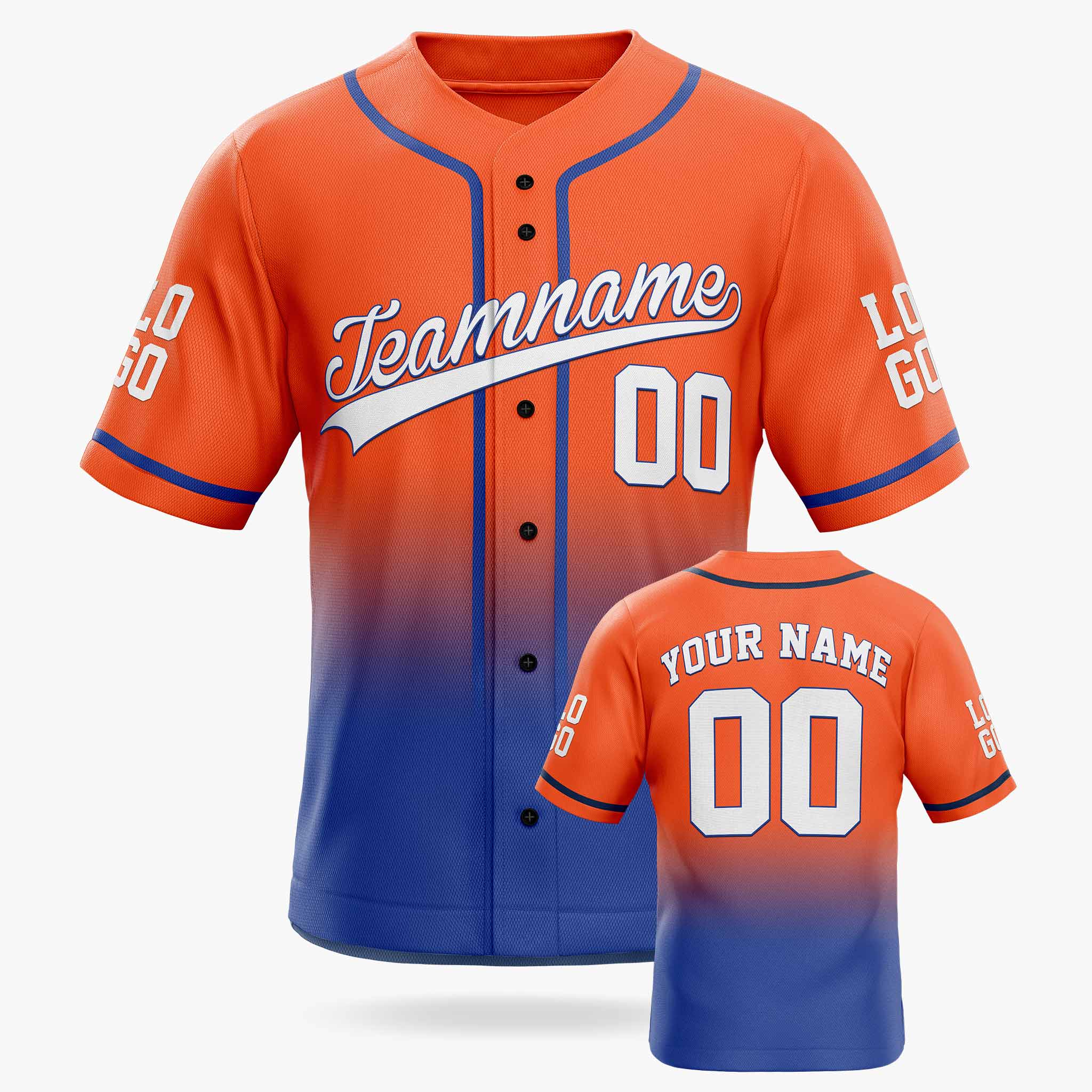 Custom Gradient Baseball Jersey Orange and Cobalt With Piping - Design Your Own