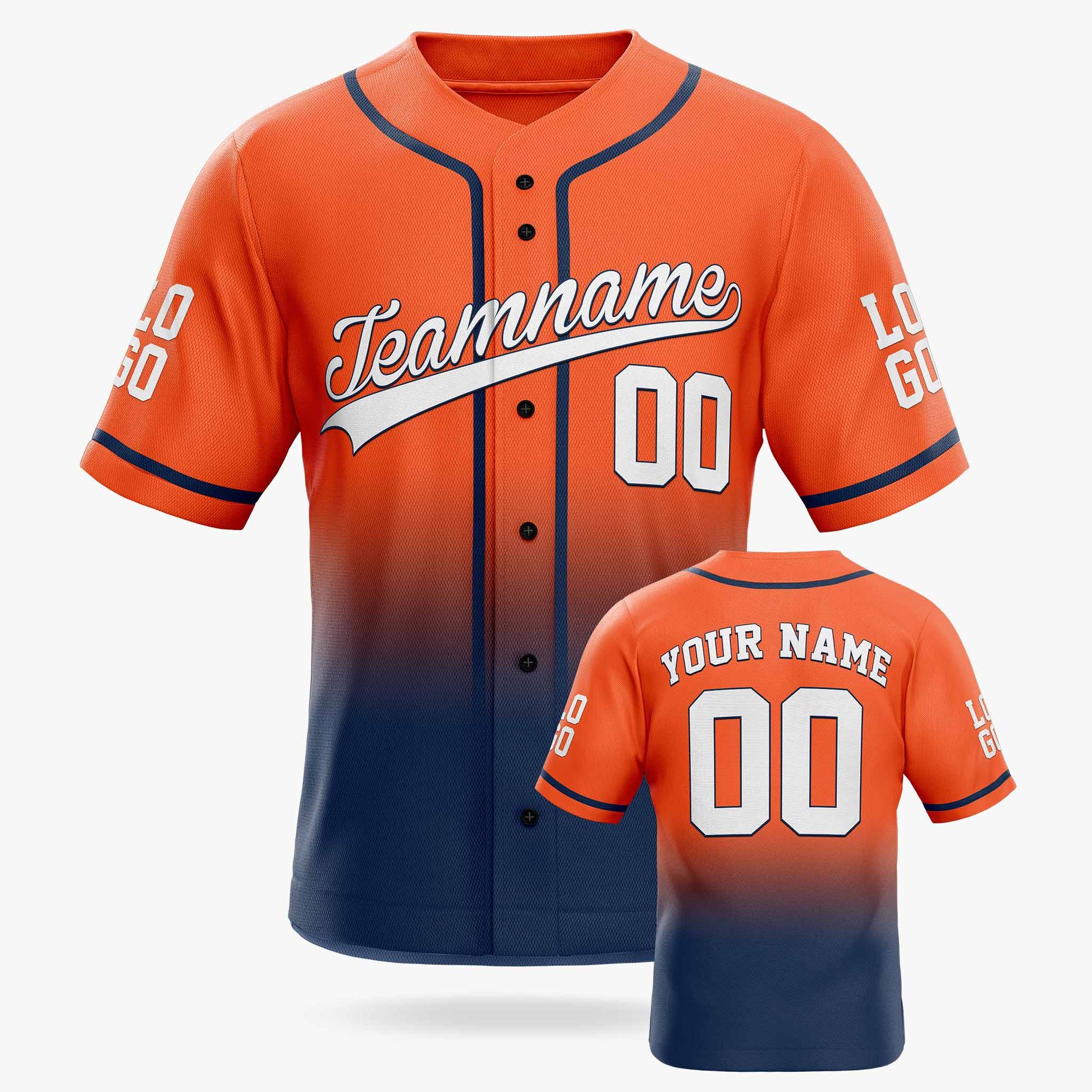 Custom Gradient Baseball Jersey Orange and Navy With Piping - Design Your Own
