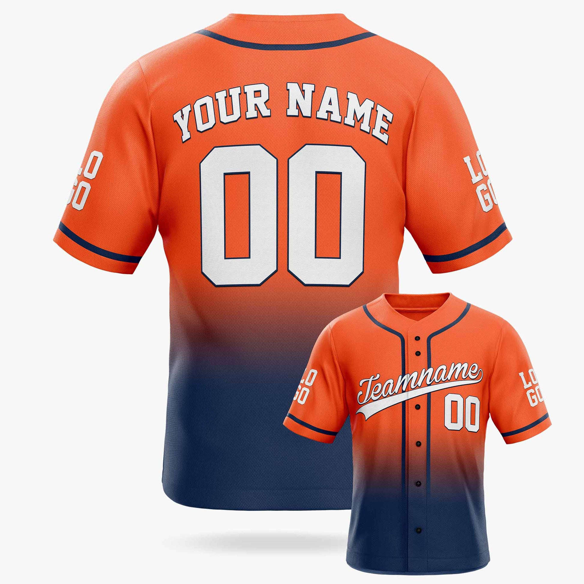 Custom Gradient Baseball Jersey Orange and Navy With Piping - Design Your Own