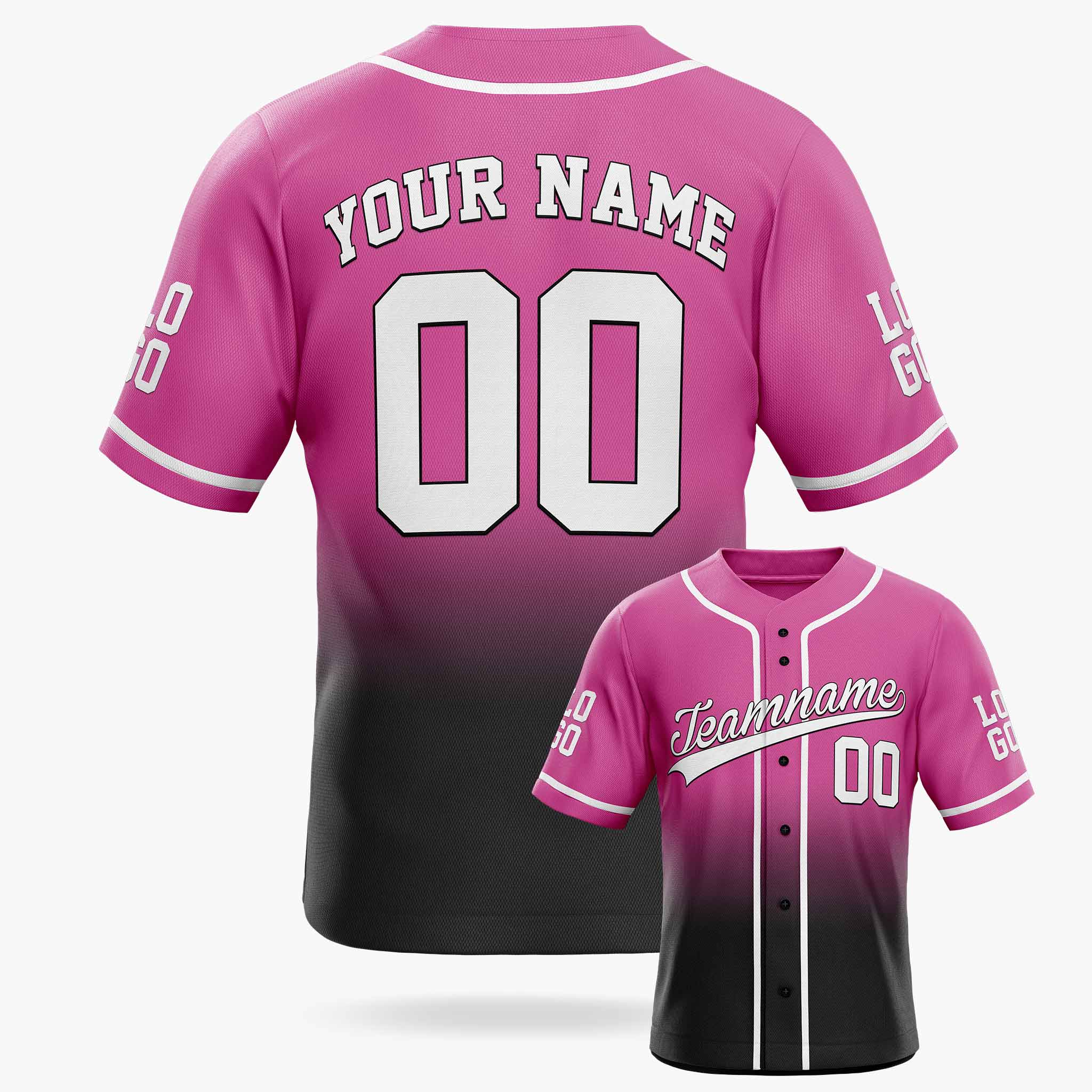 Custom Gradient Baseball Jersey Light Pink and Black With Piping - Design Your Own