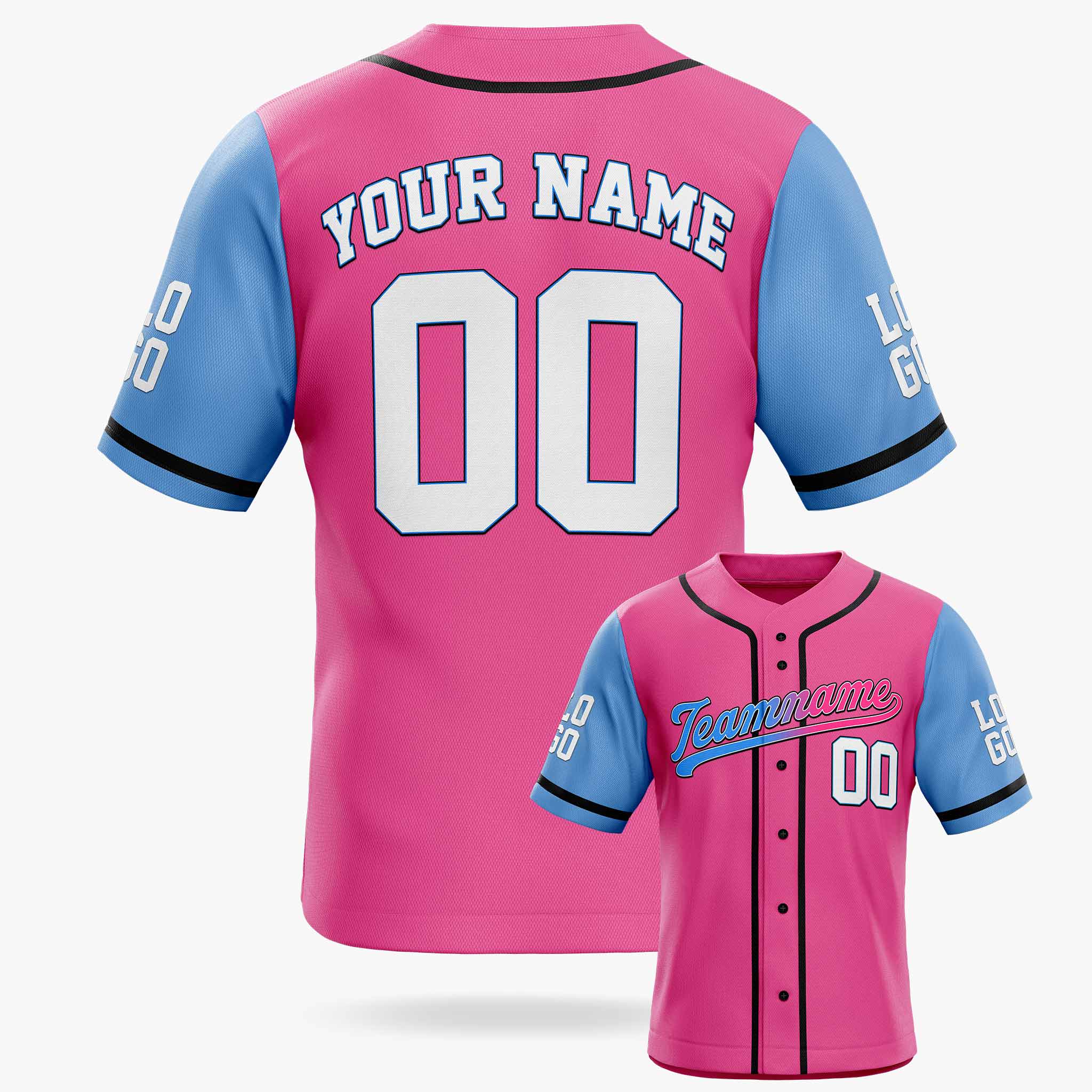 Custom Baseball Jersey Pink and Blue With Black Piping - Design Your Own
