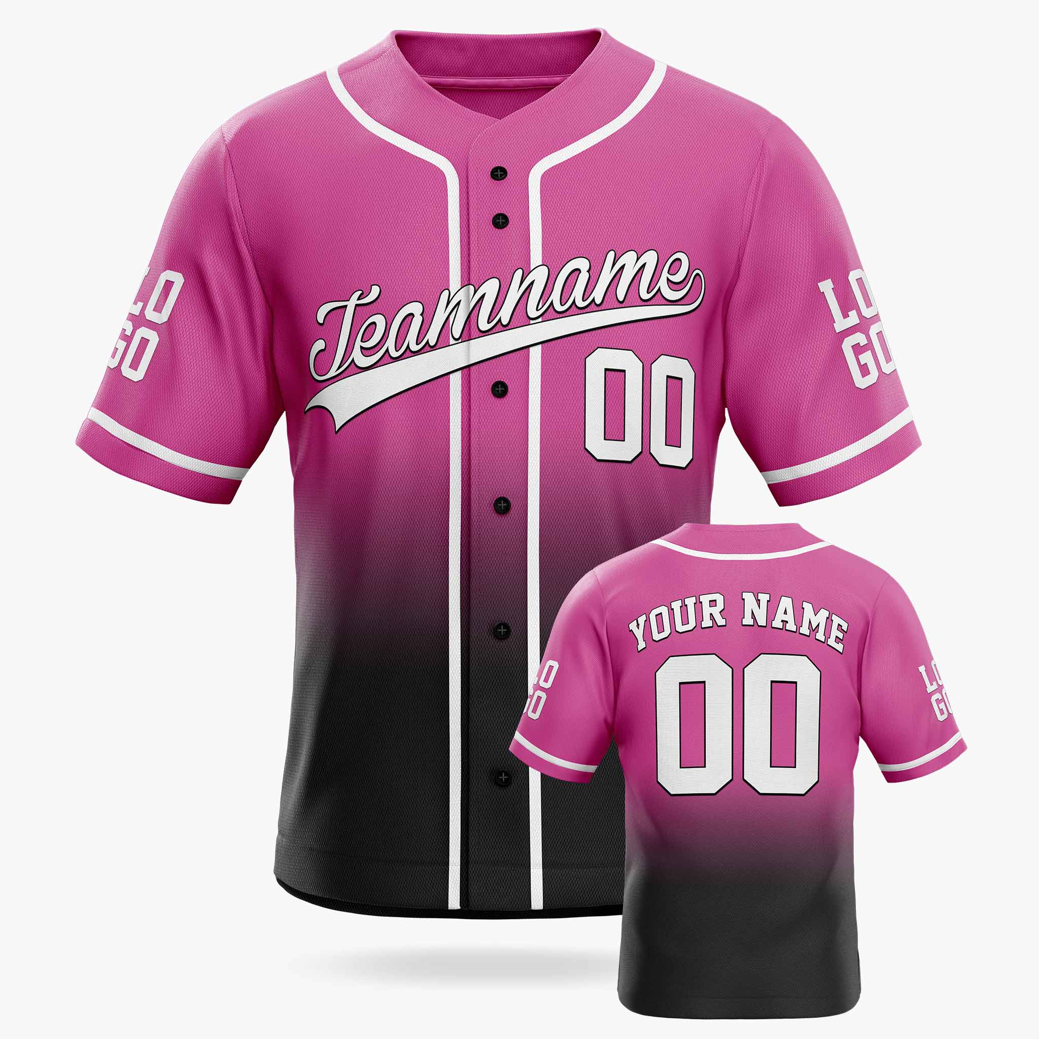 Custom Gradient Baseball Jersey Light Pink and Black With Piping - Design Your Own