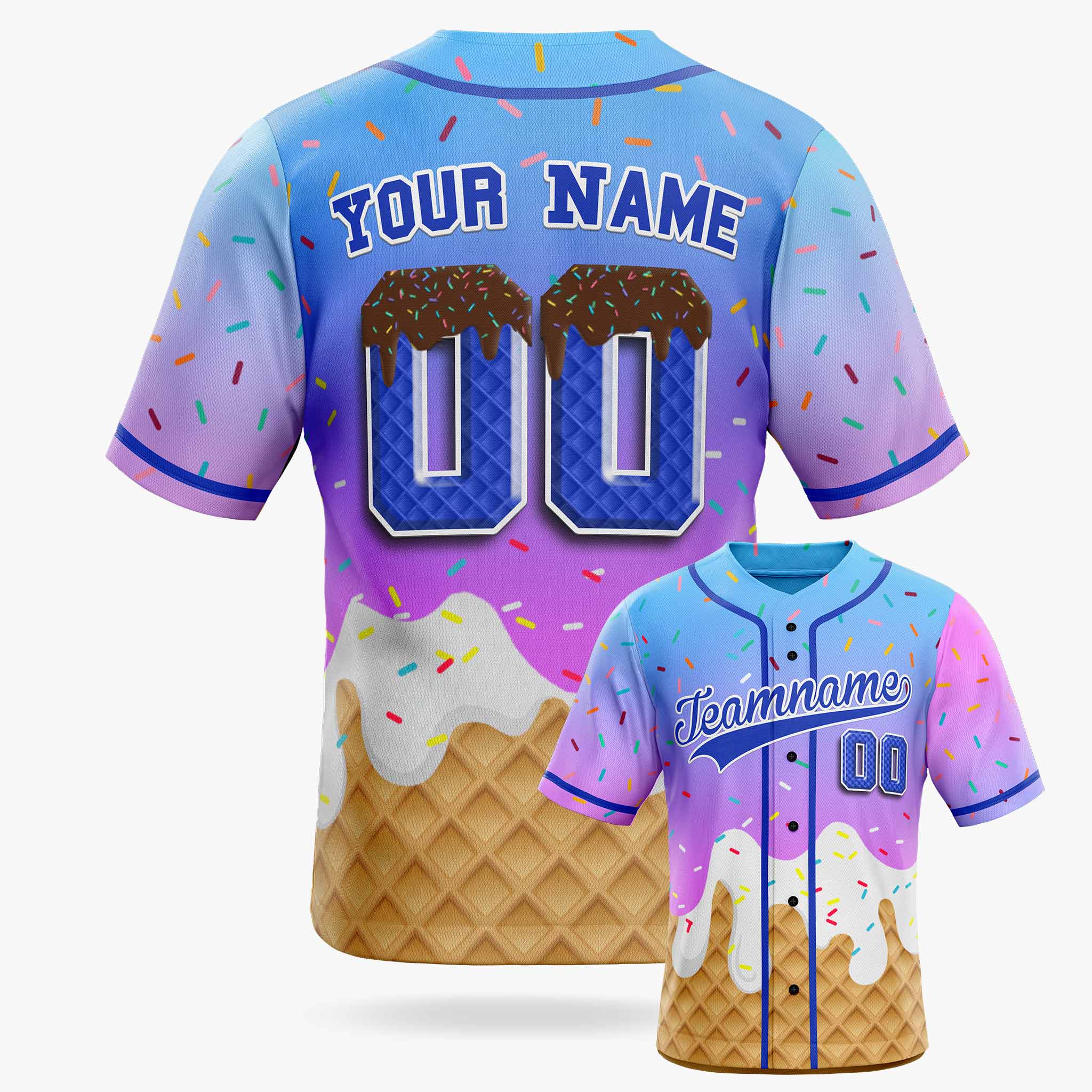 Custom Ice Cream Baseball Jersey Gradient Pink and Blue with Piping - Design Your Own