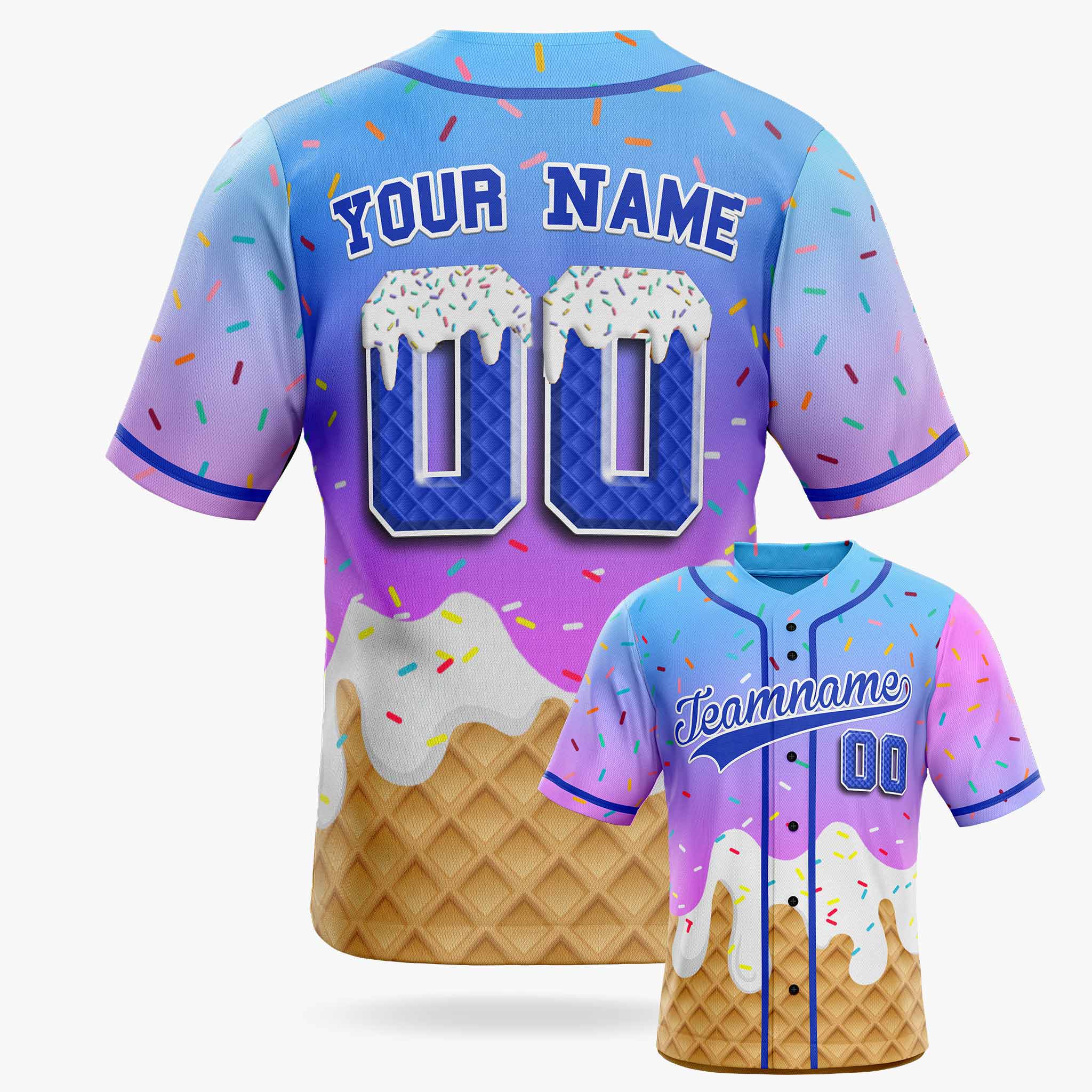 Custom Ice Cream Baseball Jersey Gradient Pink and Blue with Piping - Design Your Own