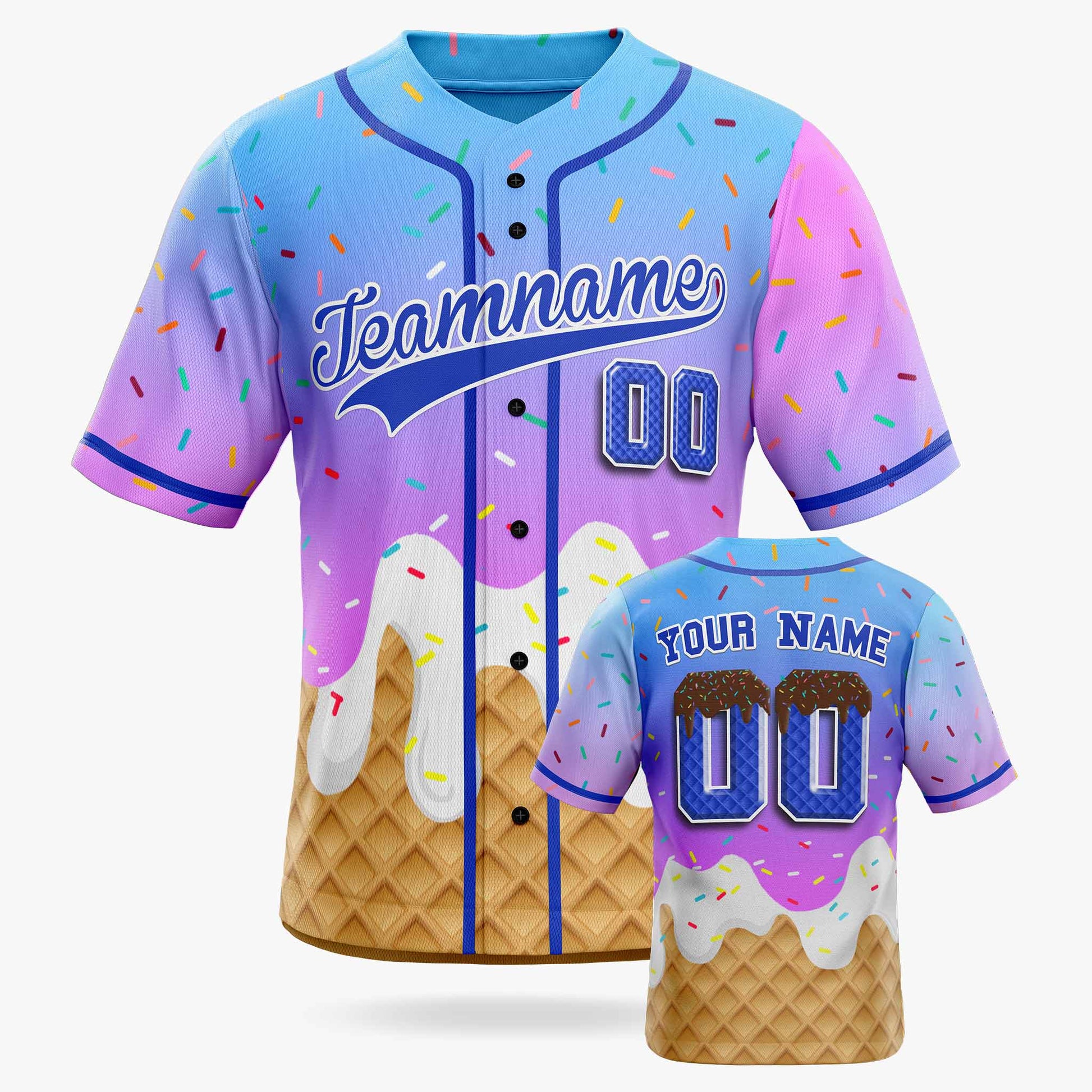 Custom Ice Cream Baseball Jersey Gradient Pink and Blue with Piping - Design Your Own