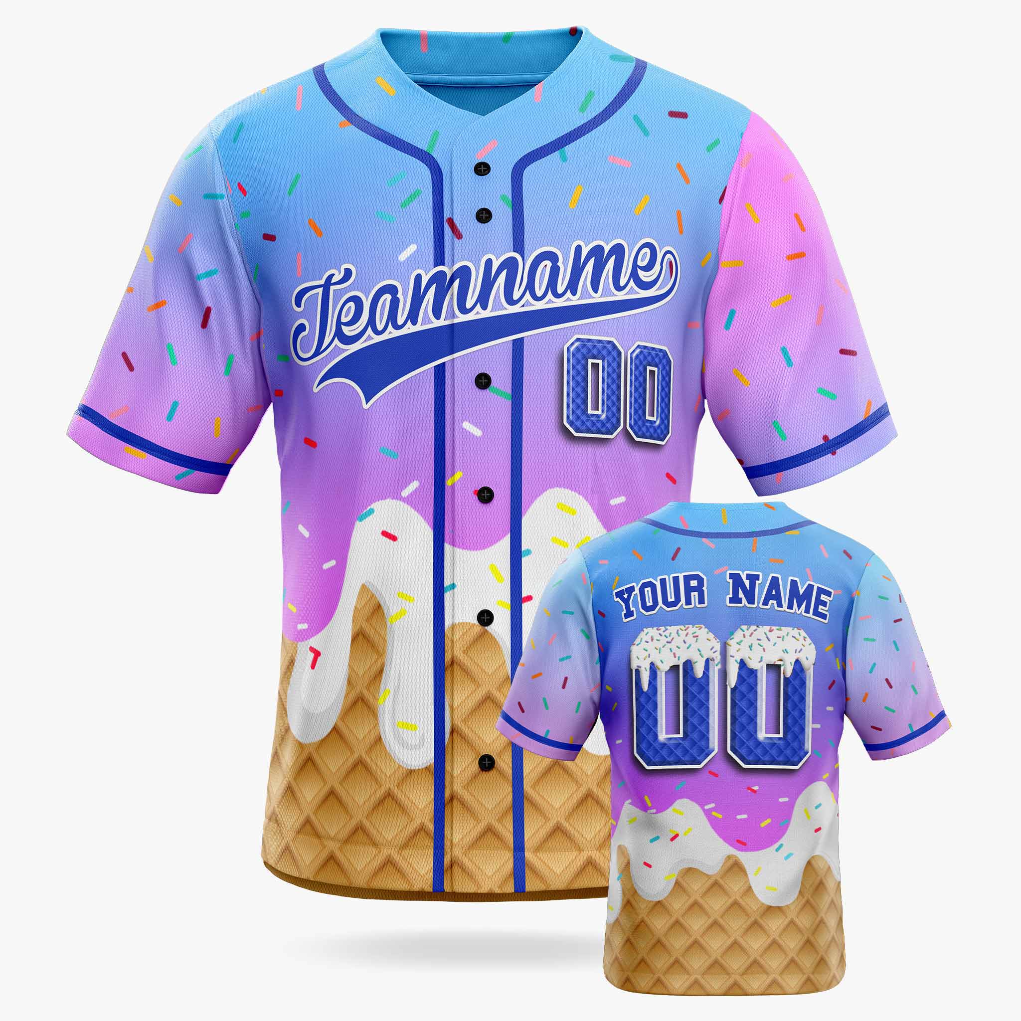 Custom Ice Cream Baseball Jersey Gradient Pink and Blue with Piping - Design Your Own