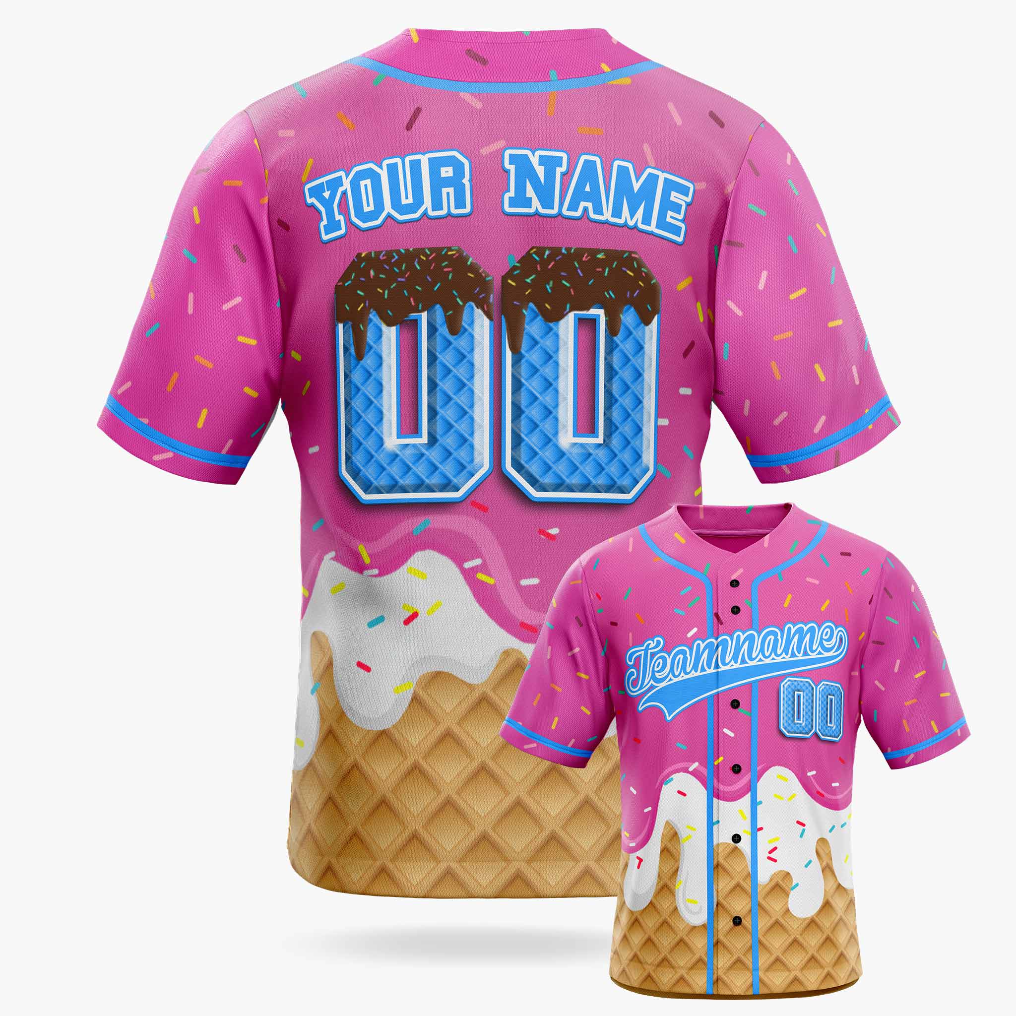Custom Ice Cream Baseball Jersey Pink and Blue with Piping - Design Your Own