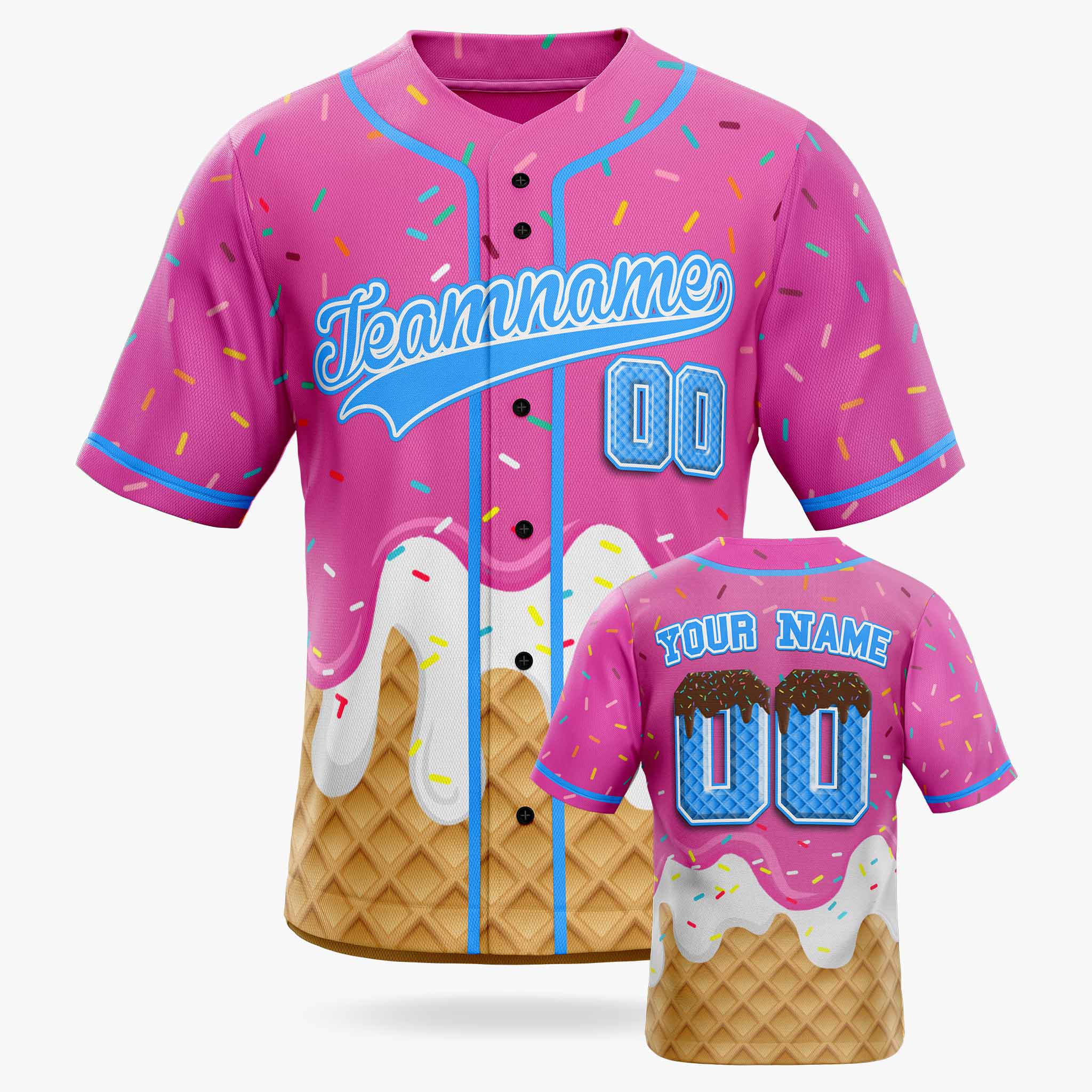 Custom Ice Cream Baseball Jersey Pink and Blue with Piping - Design Your Own