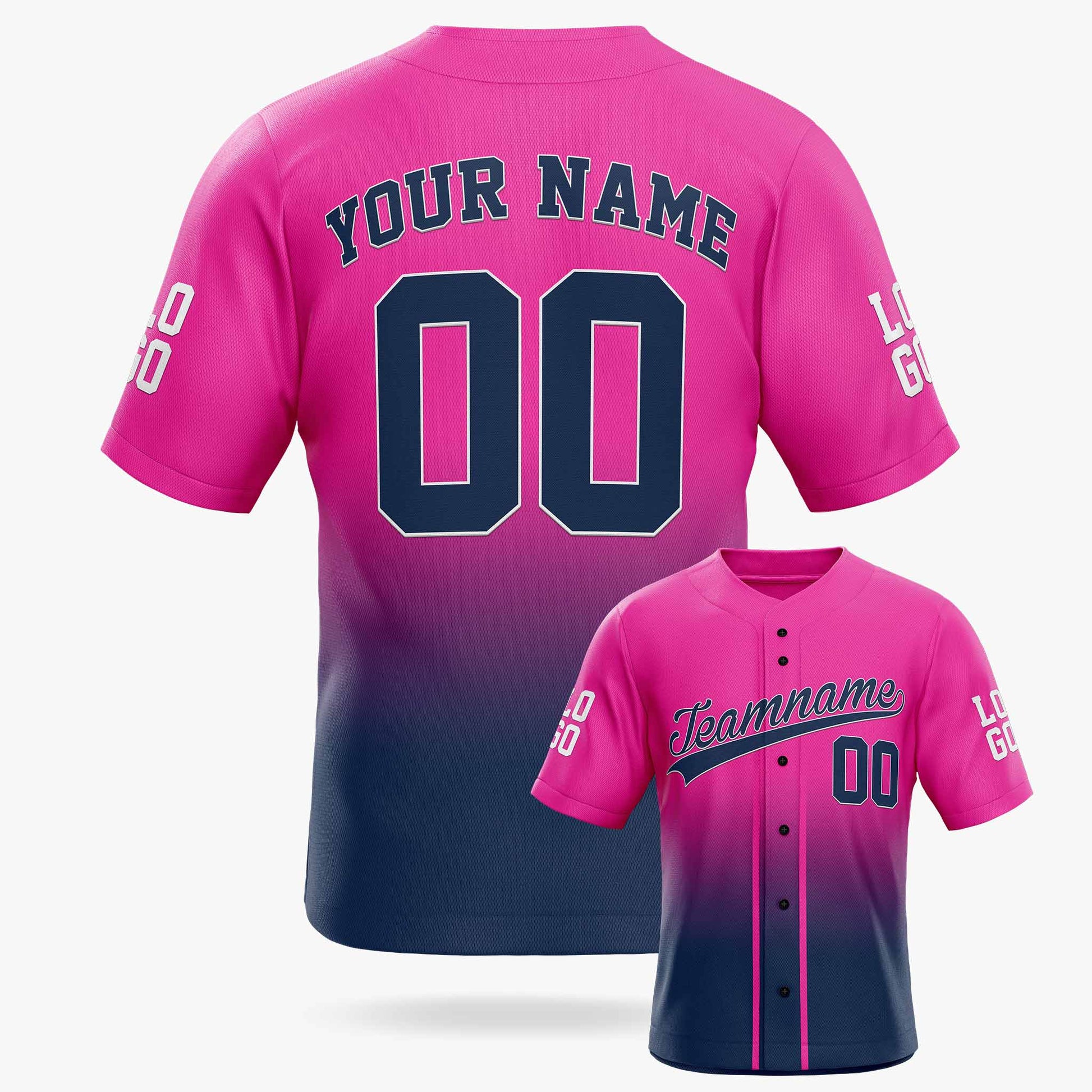 Custom Gradient Baseball Jersey Pink and Navy With Piping - Design Your Own