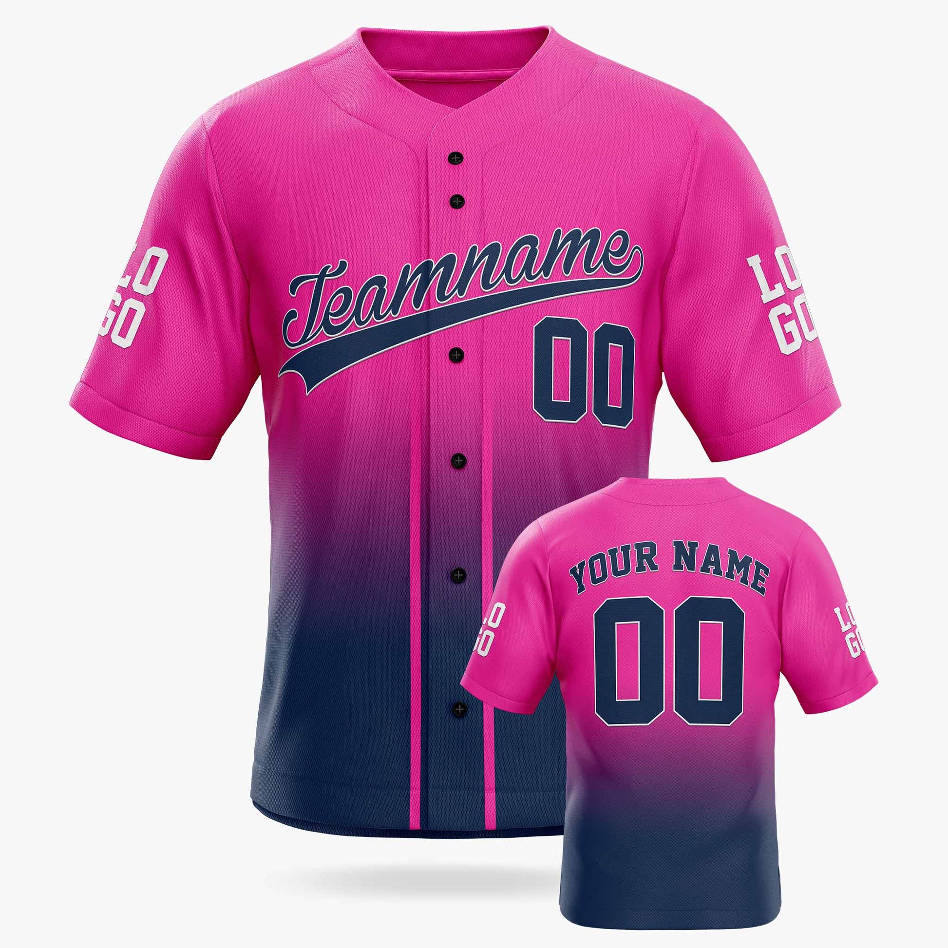Custom Gradient Baseball Jersey Pink and Navy With Piping - Design Your Own