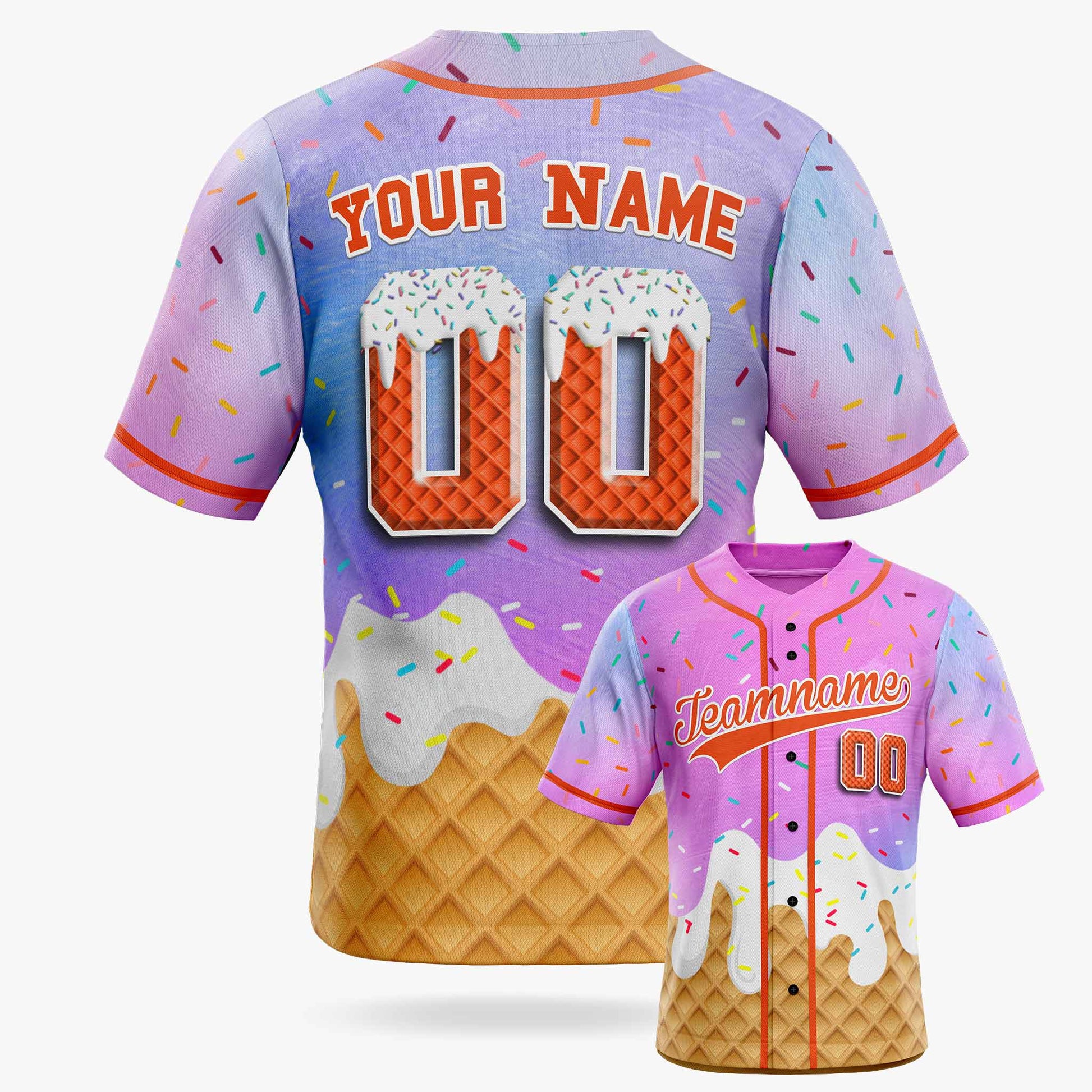 Custom Ice Cream Baseball Jersey Gradient Pink and Orange with Piping - Design Your Own
