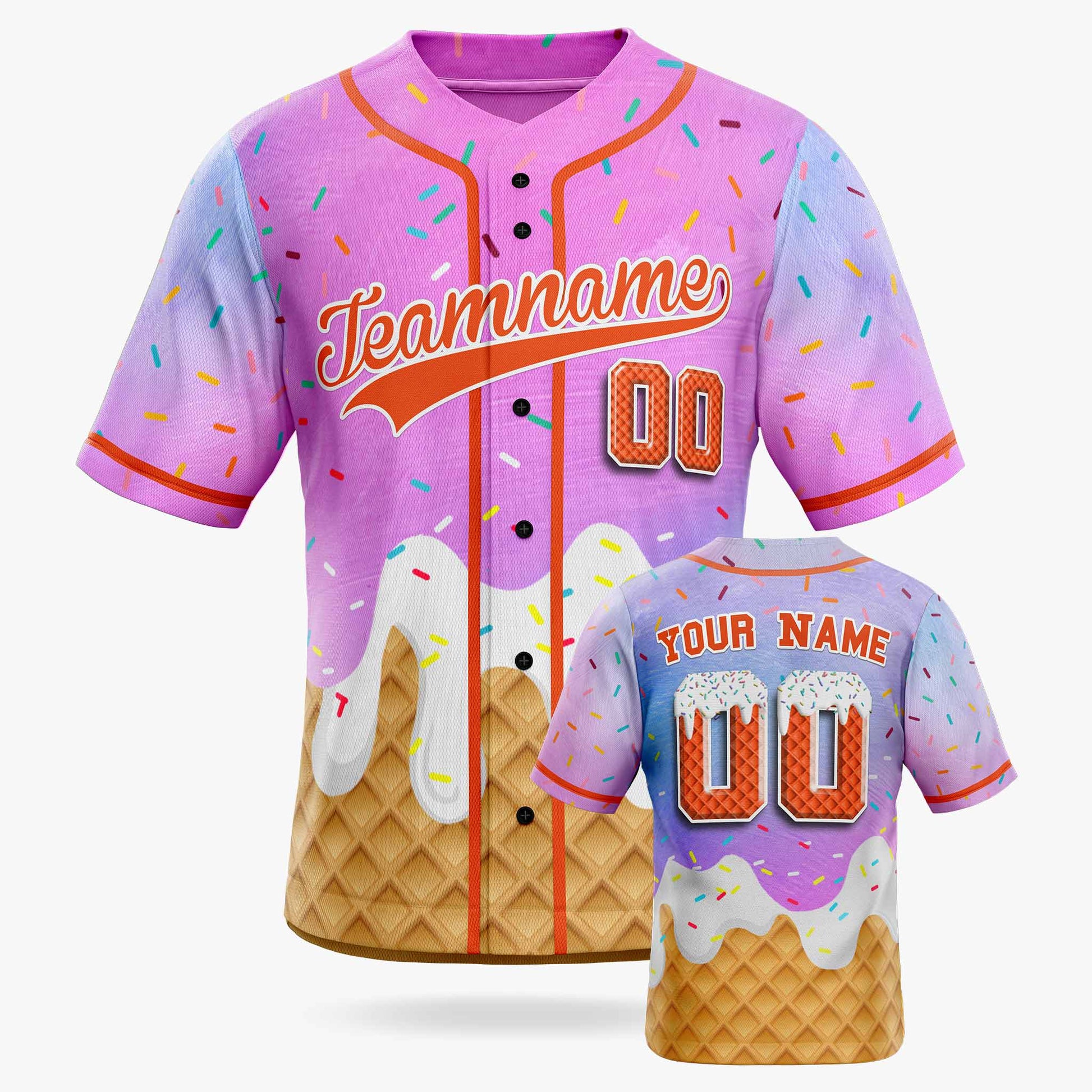Custom Ice Cream Baseball Jersey Gradient Pink and Orange with Piping - Design Your Own